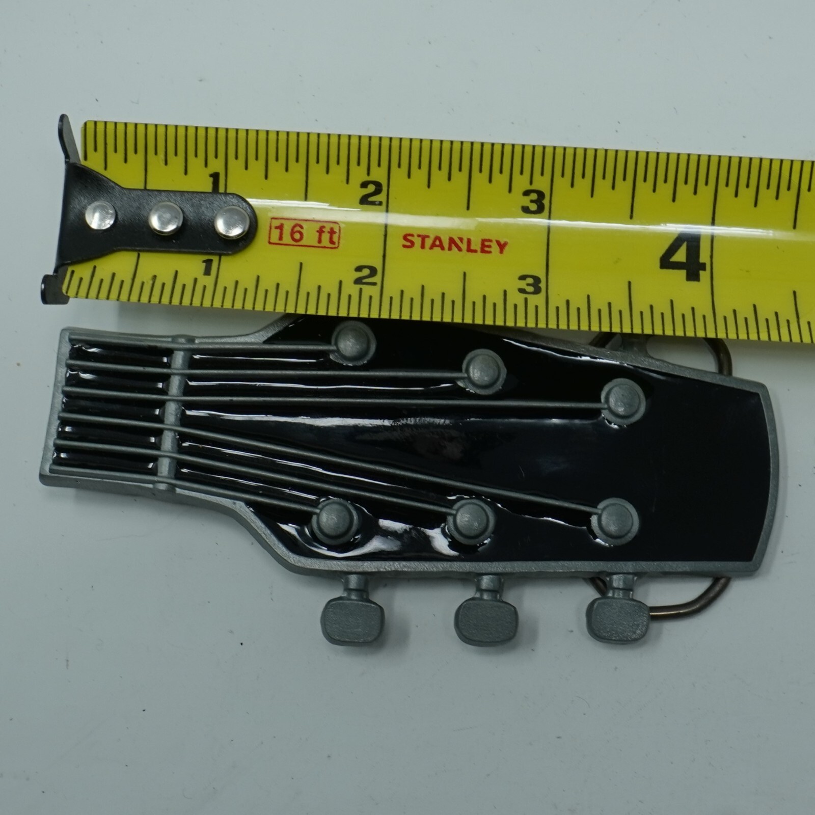 Vintage Guitar Headstock Black Enamel Country Musician Rock and Roll Belt Buckle