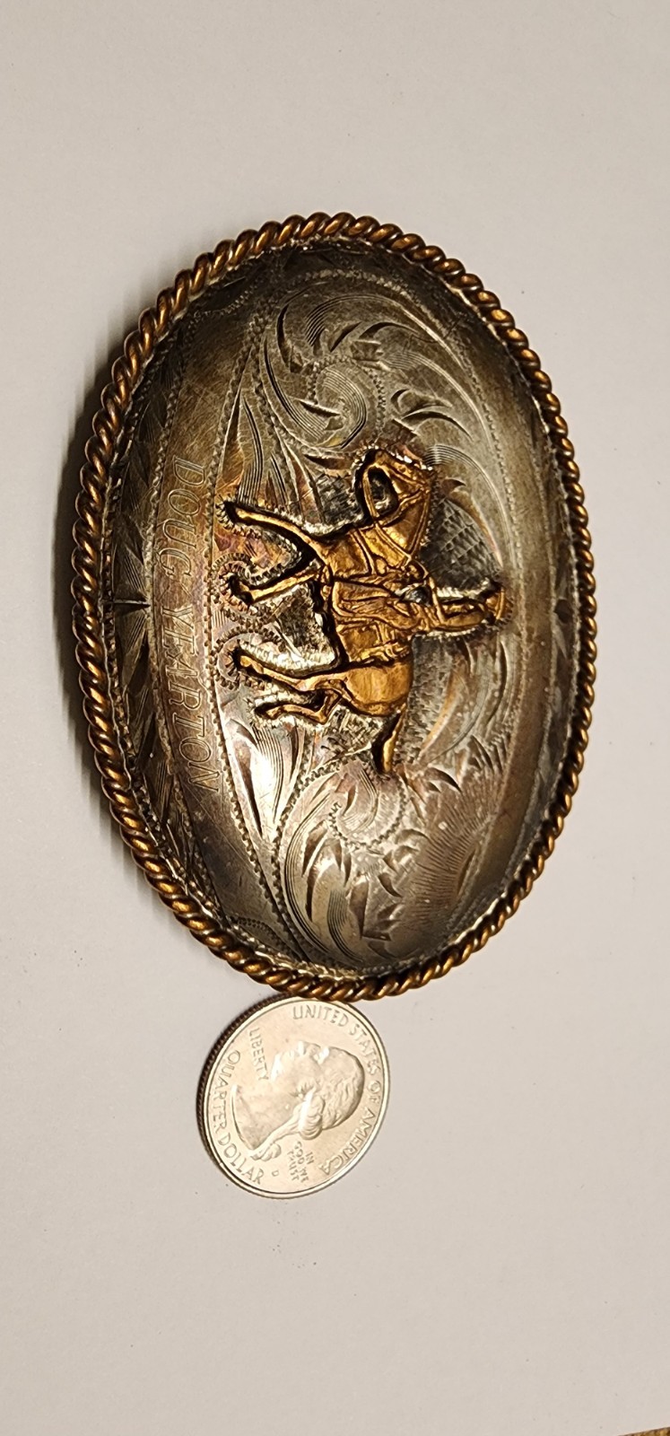 .925 Silver Front Vintage German Silver Western Belt Buckle Cowboy Roping