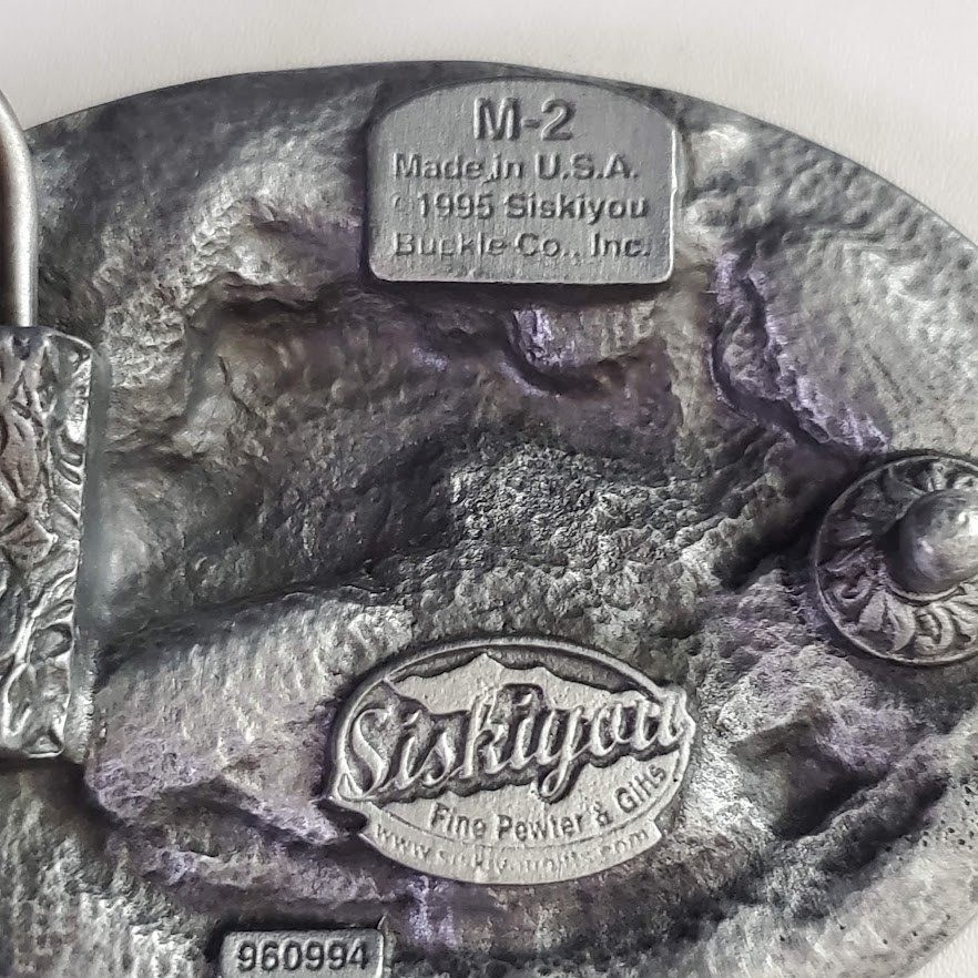 Siskiyou Horse Horseshoe Pewter Belt Buckle Vintage 1995 Made in USA NEW