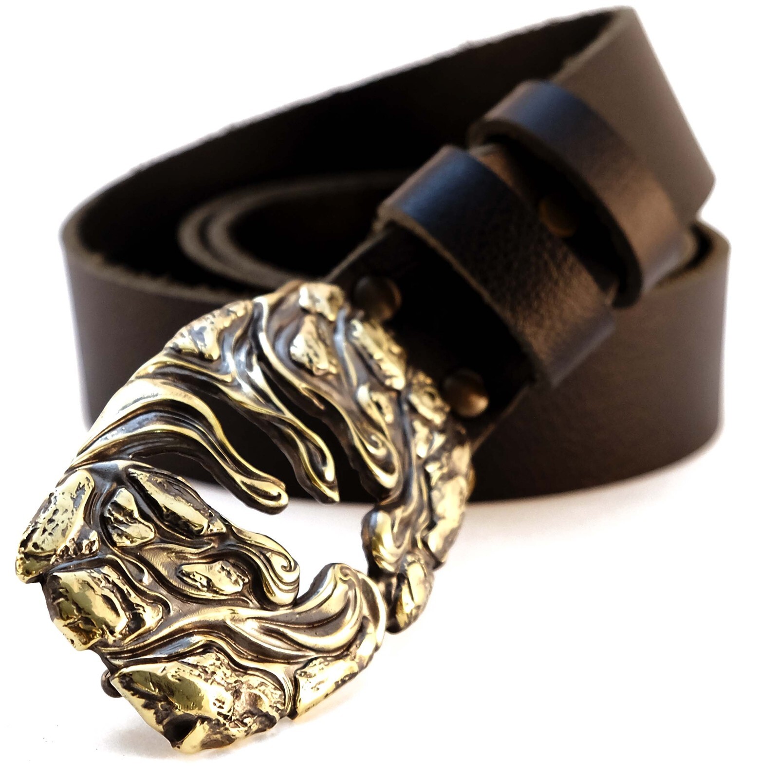 Handmade brass belt buckle Lava Trident, Ukrainian Polygonal Low poly design