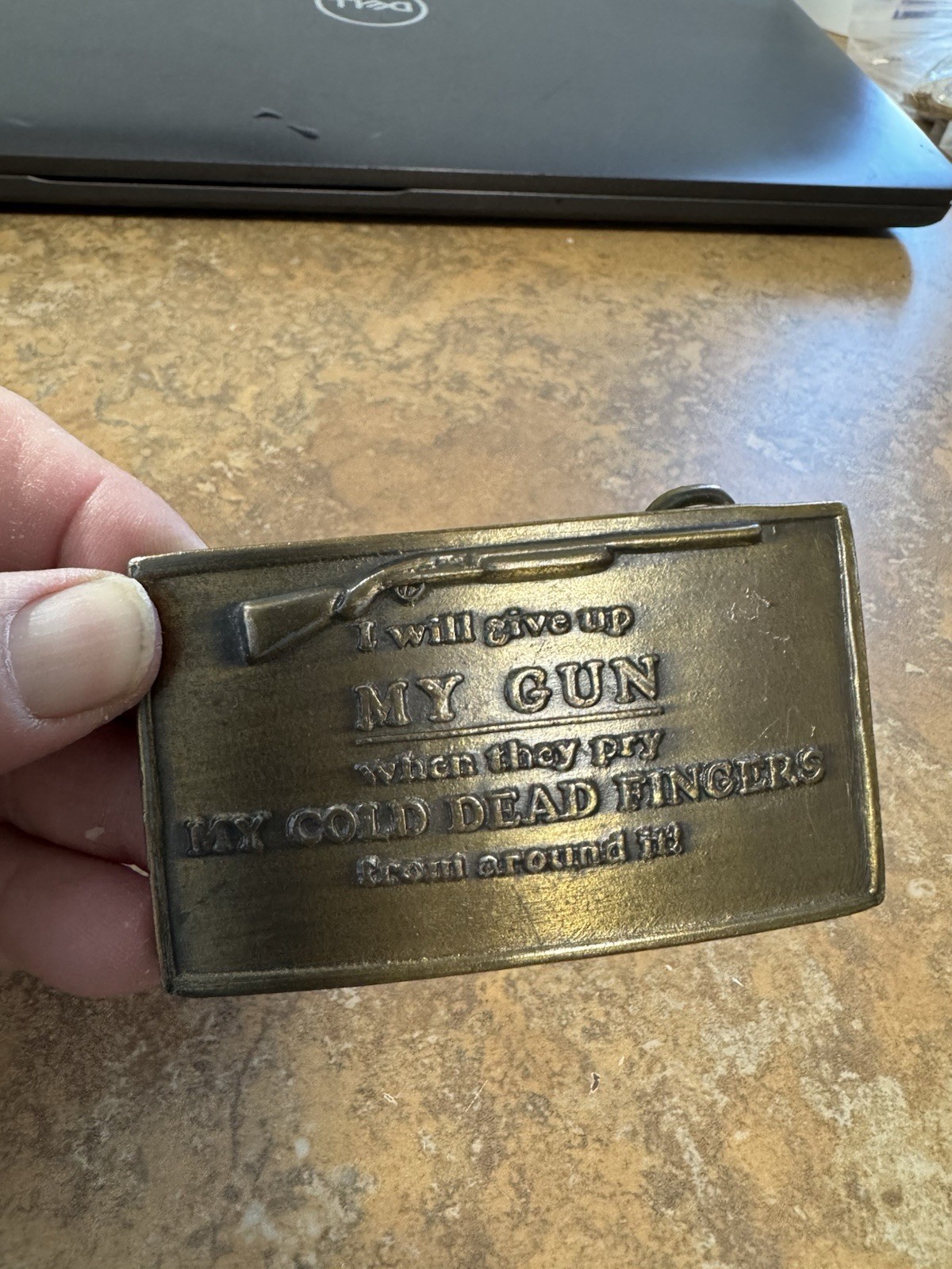 Brass Belt Buckle Give Up My Guns