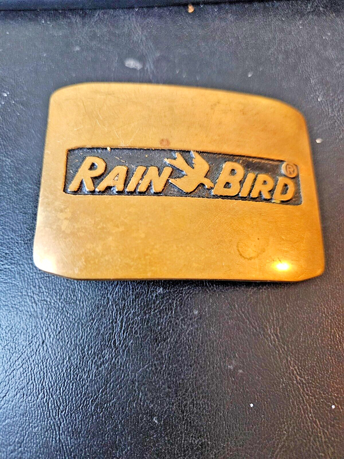 Vtg Rain Bird Logo Brass Belt Buckle