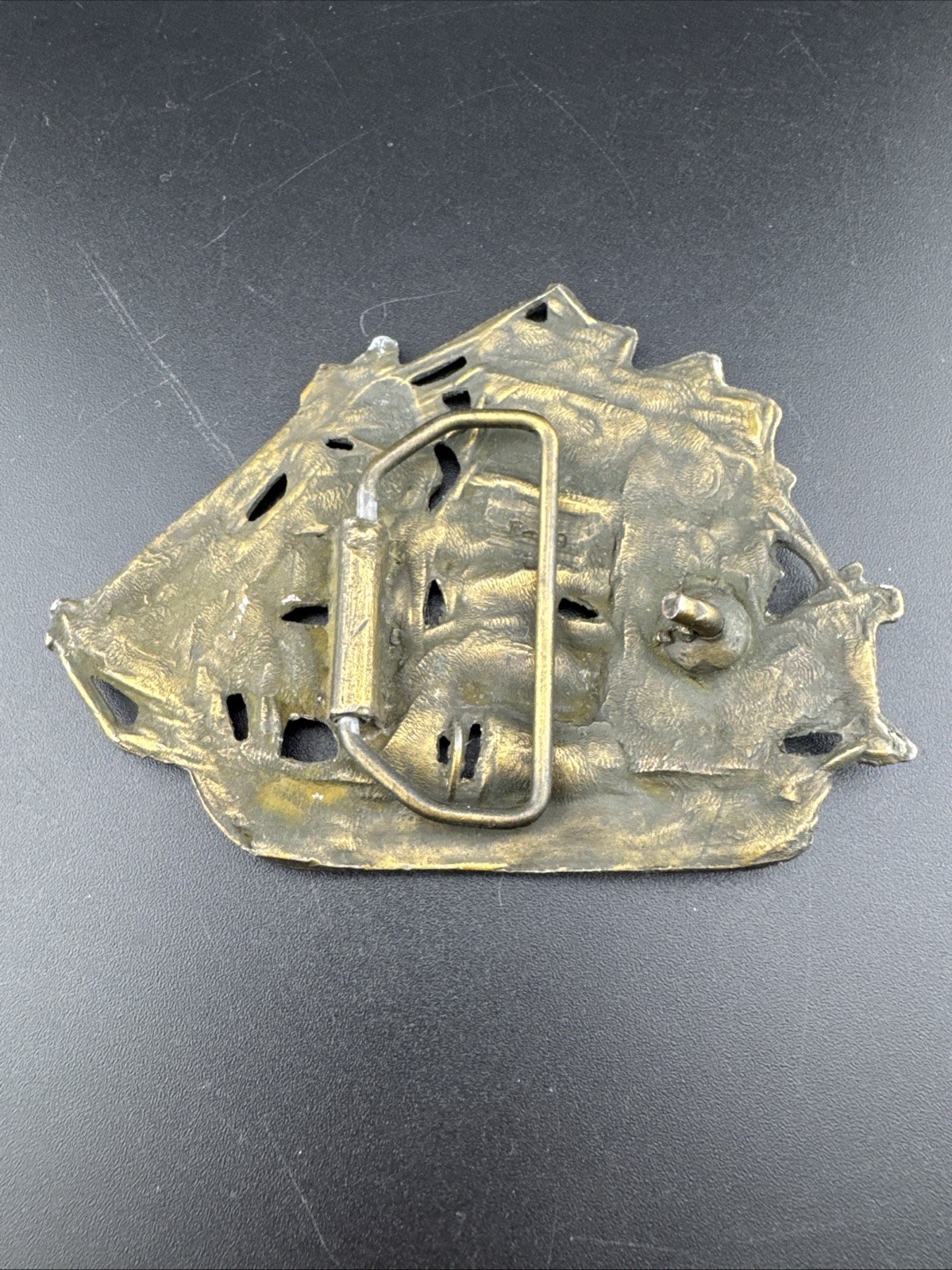 Vintage Brass Bronze Tone Metal Galleon Ship Clipper Nautical Belt Buckle Large