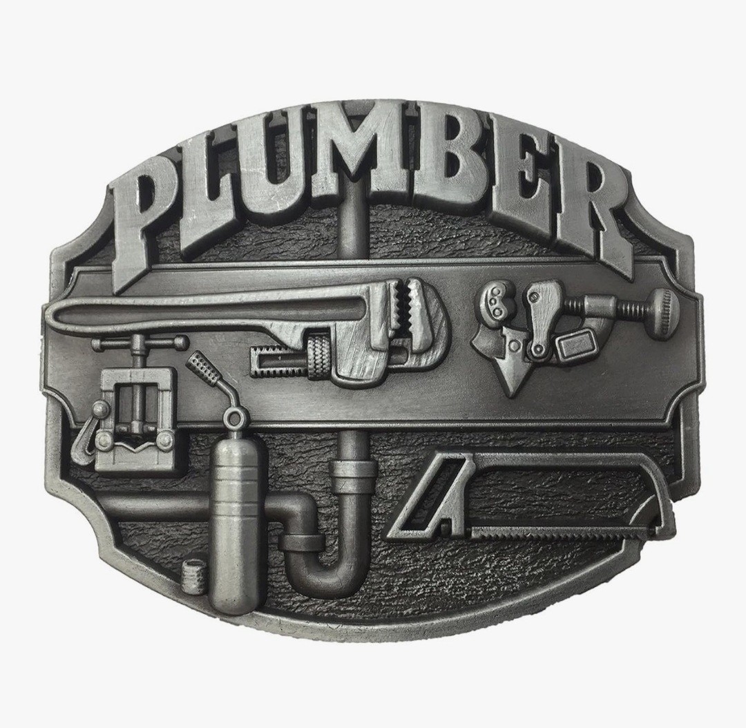 Silver Plumber Plumbing Tools Occupational Western Metal Belt Buckle Men Antique