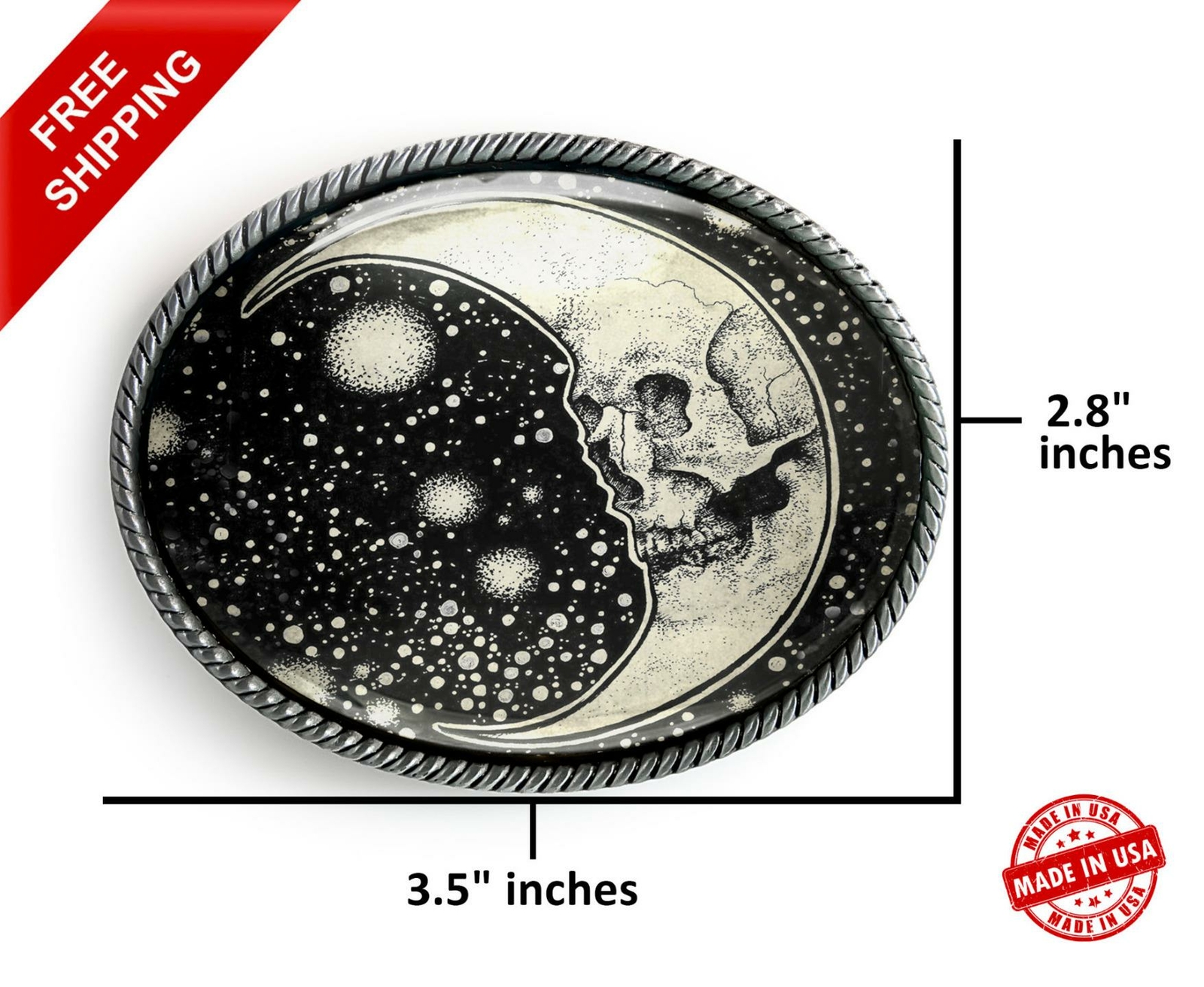 Esoteric Belt Buckle – Gothic Moon Celestial Astrology Handmade Buckle – 610-2