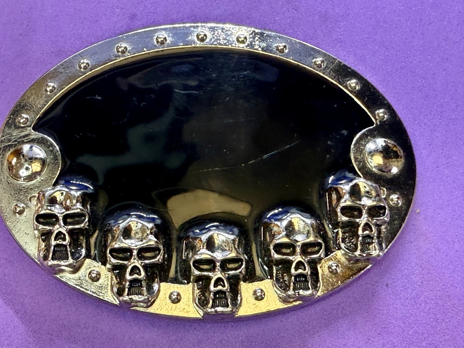 Creepy Five Skull&rsquo;s Head Black Enameled Halloween Gothic Punk Biker Belt Buckle