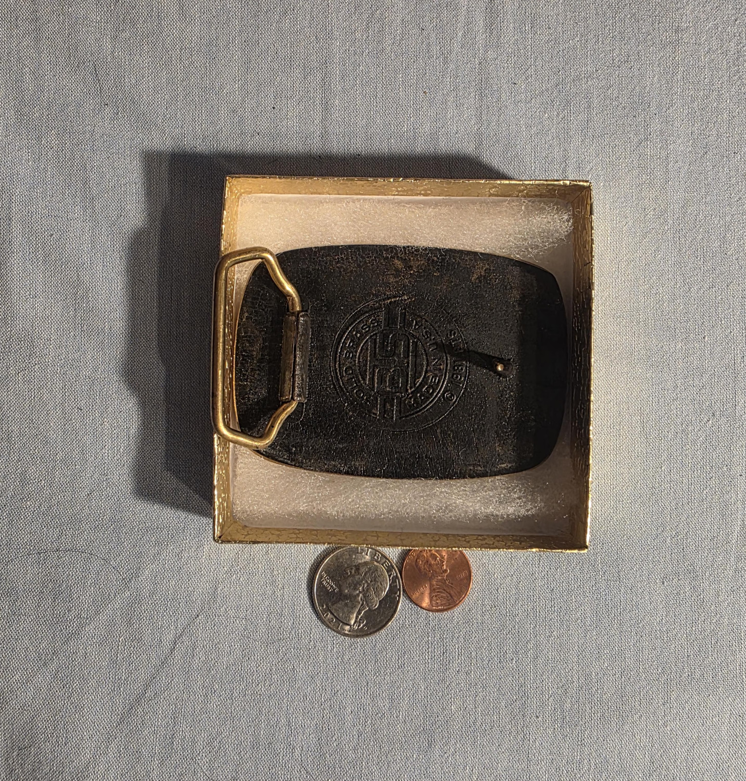 Vintage Metal Belt Buckle, Brass, Weyerhaeuser, Rothschild, Lumber, Trees, Nice