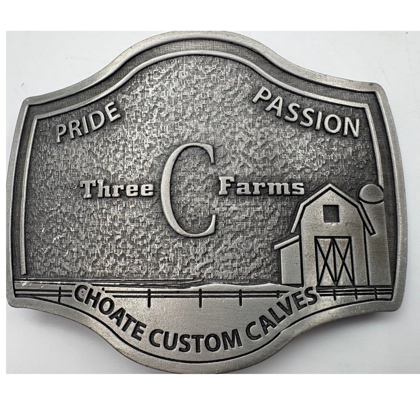 Three C Farms Choate Custom Calves Belt Buckle Vintage Western Pewter Tone