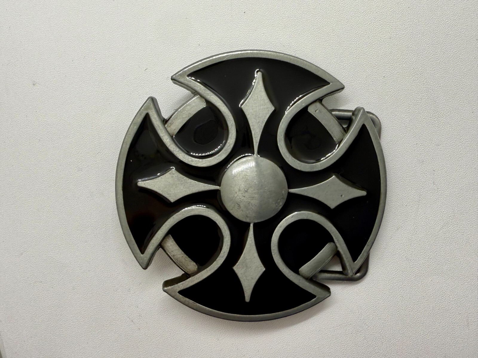 Maltese Celtic Iron Cross Religious Black Enamel Cutout Gothic Punk Belt Buckle