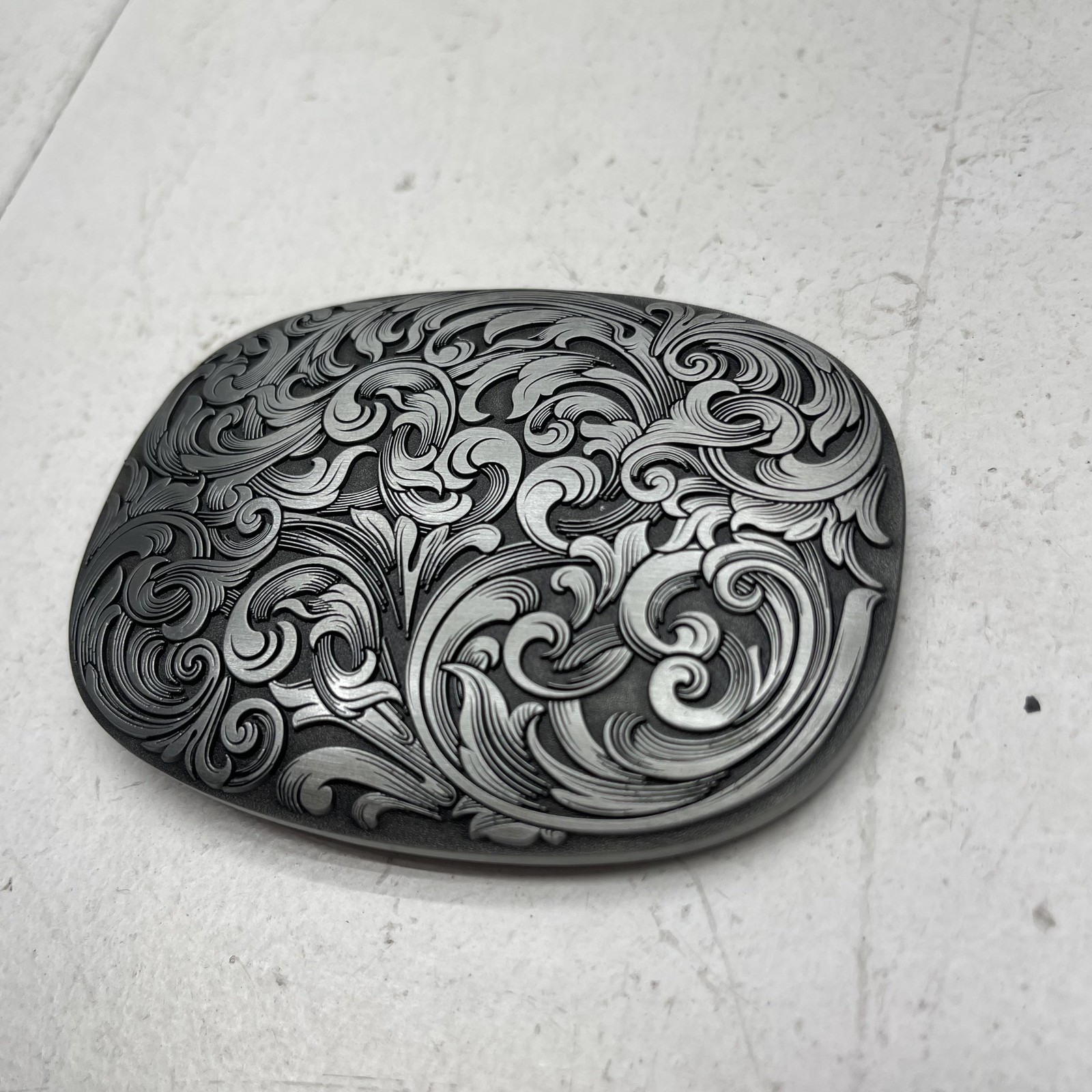 Itera Belt Buckle Mens Antique Silver Engraved Western Scroll Floral Cowboy