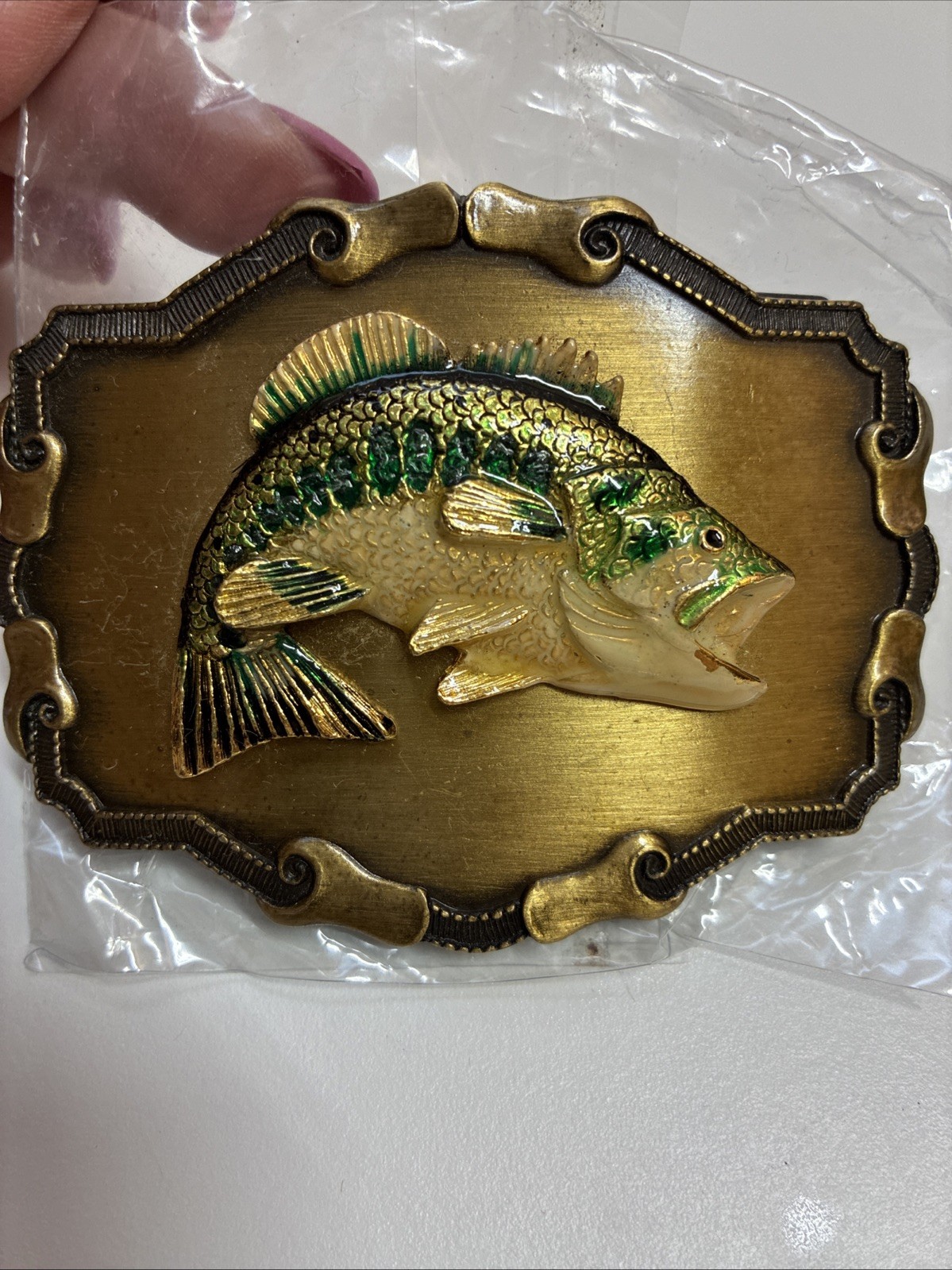 NEW VINTAGE 1978 RAINTREE 3D LARGEMOUTH BASS BELT BUCKLE BRASS MADE IN USA NOS