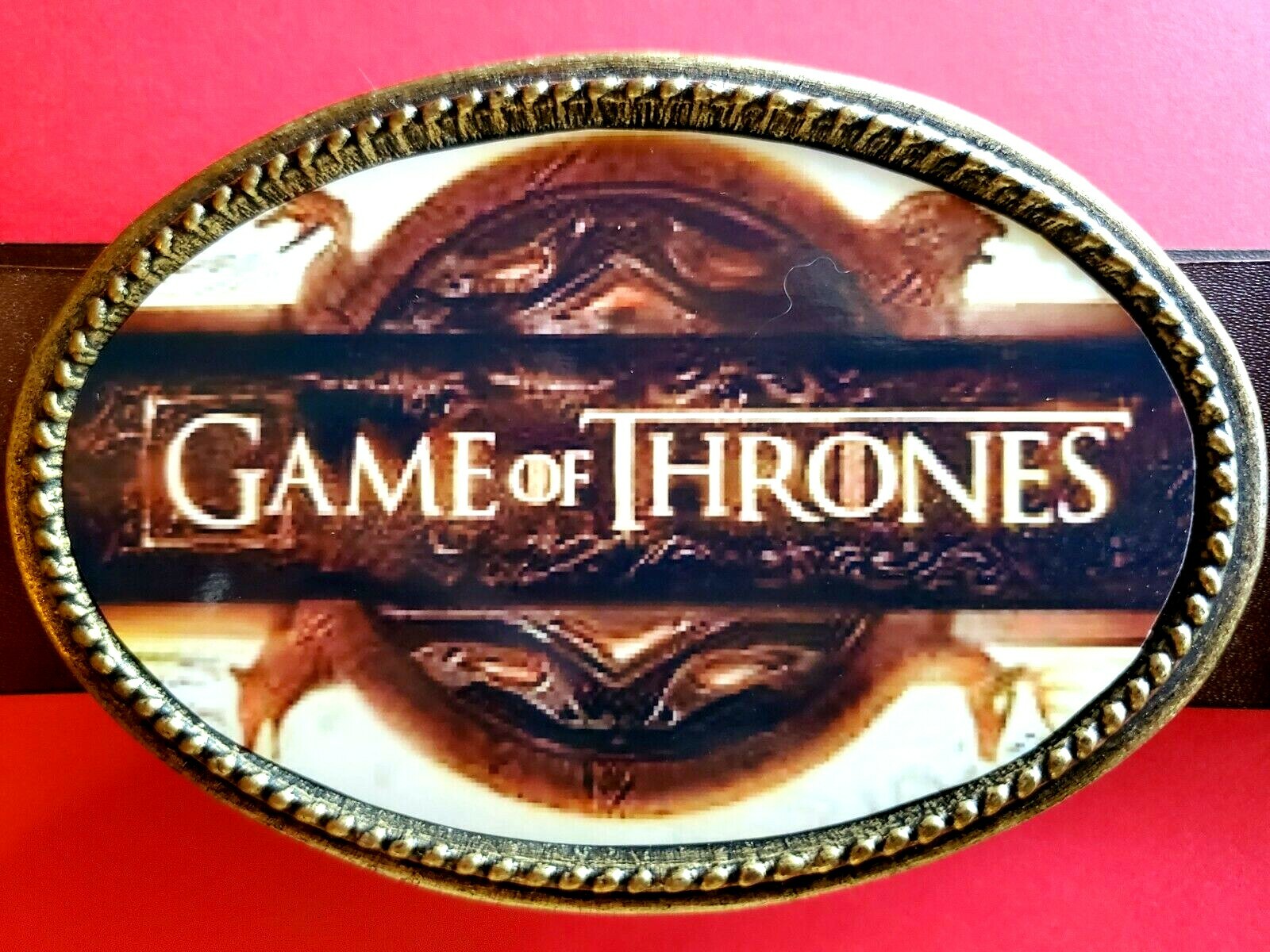 GAME of THRONES epoxy photo belt buckle and Brown Bonded Leather Belt – NEW!