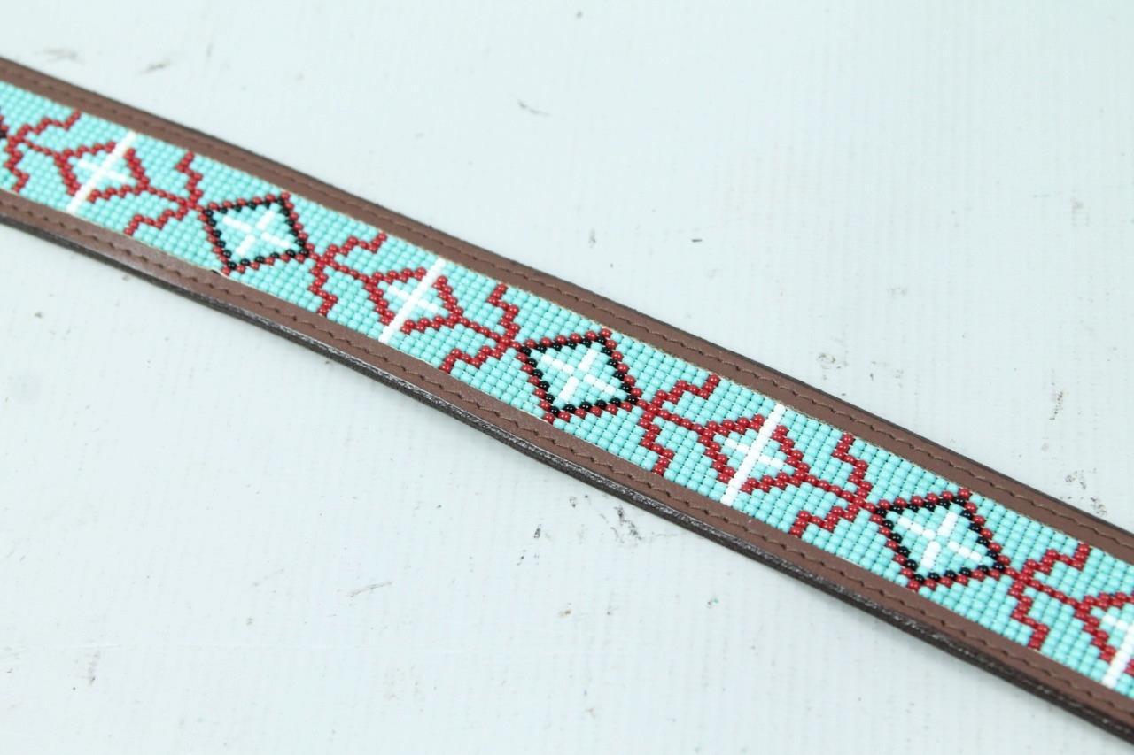 UNCLE SAM W Sterling Silver Buckle Navajo Native Turquoise Beaded Leather BELT