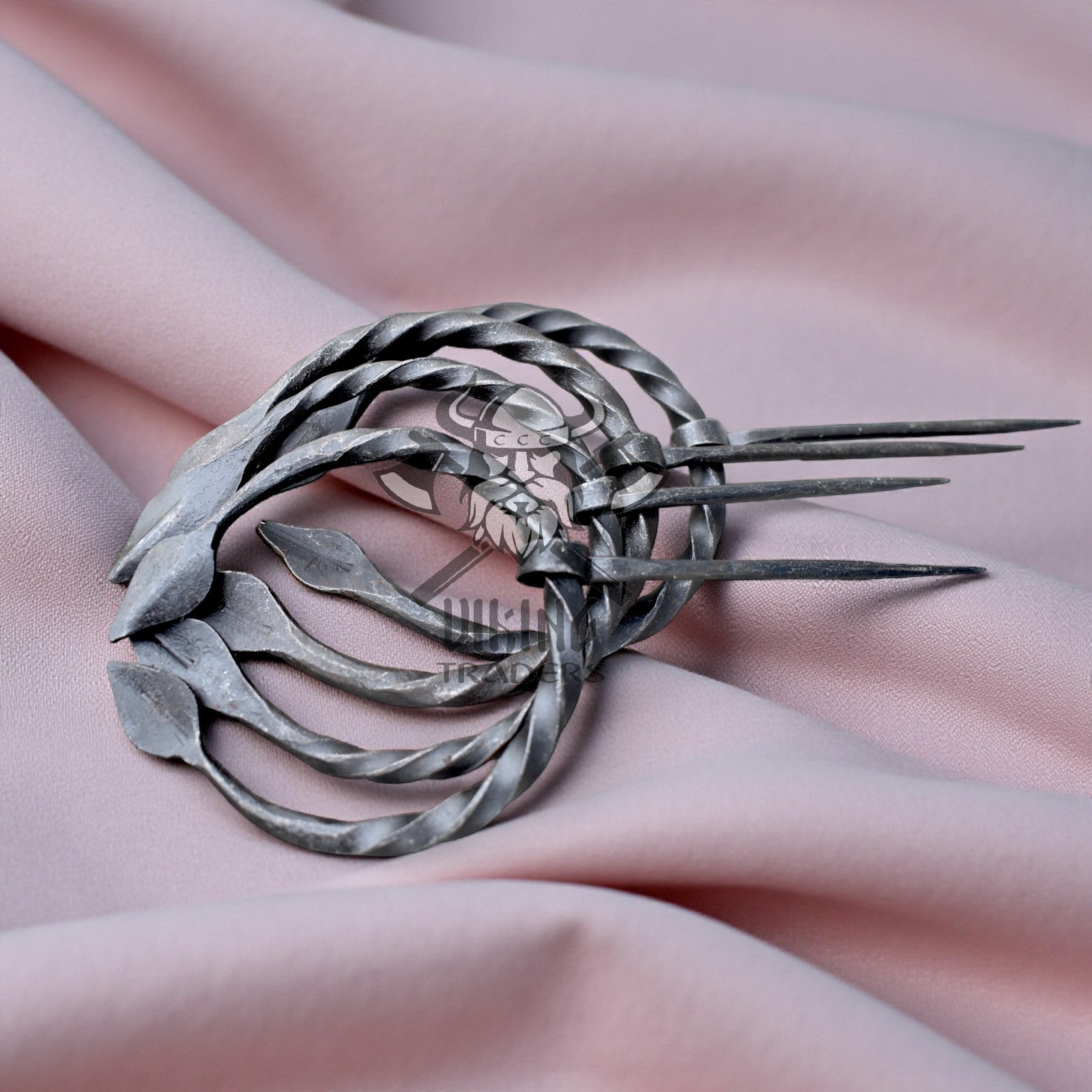 Hand-Forged Medieval Viking Iron Brooch Leaf Design Cloak Pin ( Set of 4)
