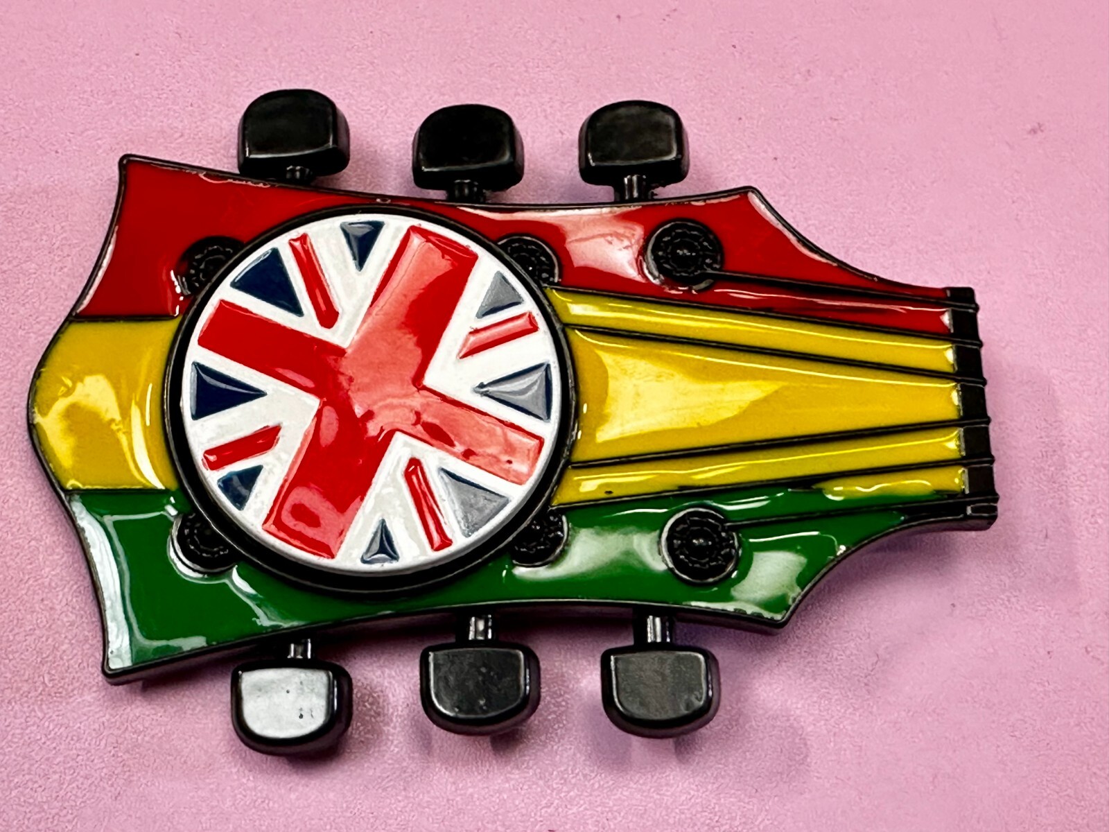 Electric Guitar Tuning Keys Shaped Belt Buckle W/ Uk Flag Union Jack Spinner