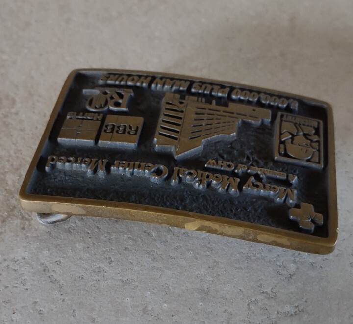 Mercy Belt Buckle Merced 1,000,000 + Man Hours Hospital Worker Honor Brass 2010