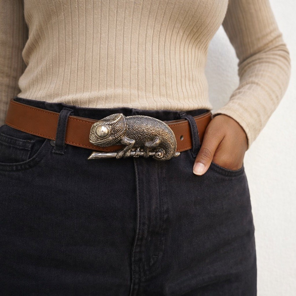 Chameleons Belt Buckle – Artistic Silver Finish
