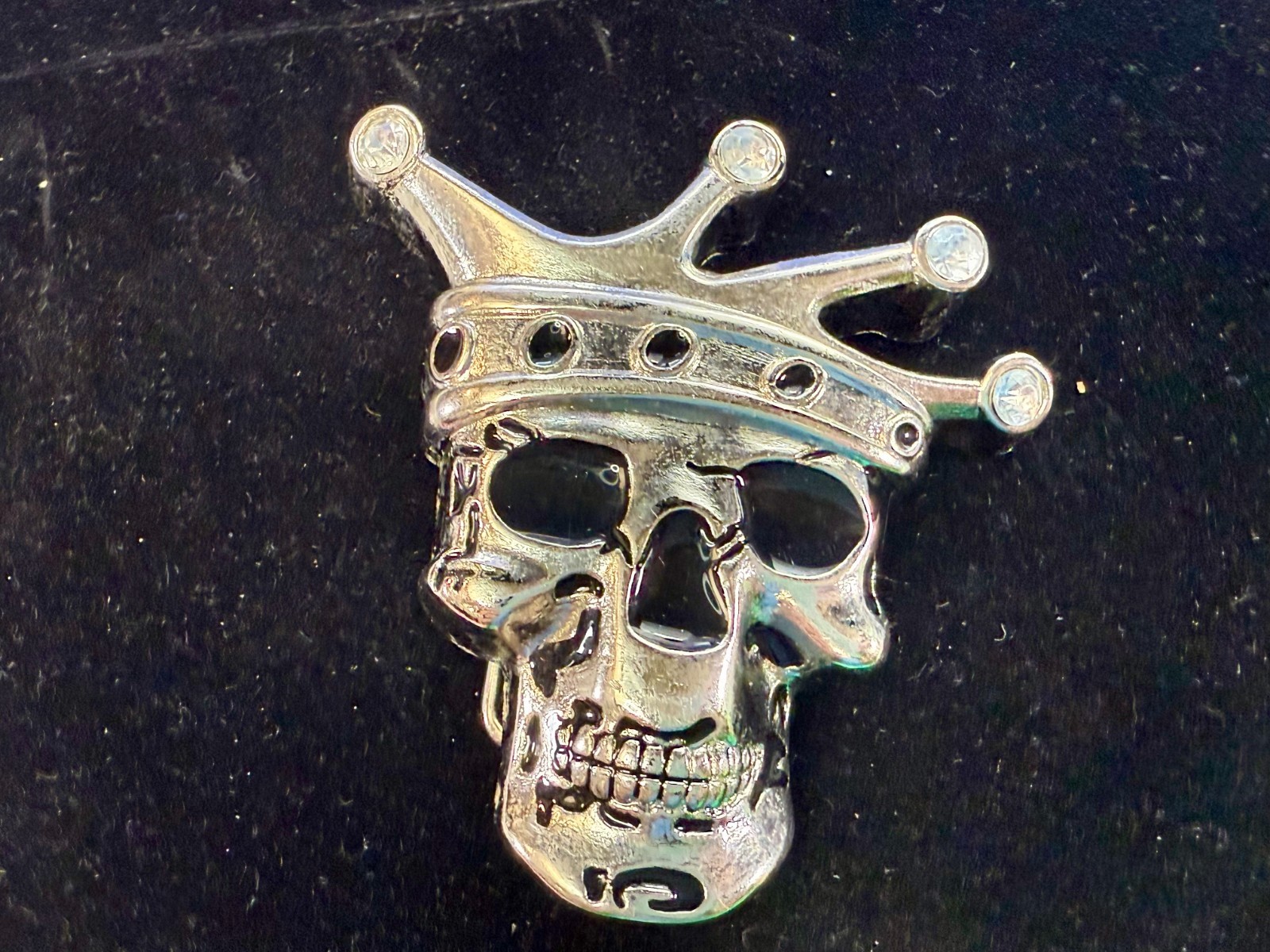 Crowned King Joker Skull Head with Rhinestones Figural Belt Buckle