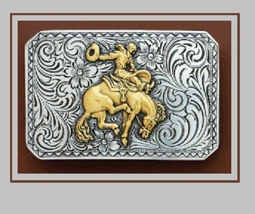 RETRO-STYLE Square Antiqued Silver ~WESTERN BELT BUCKLE~ Saddle Bronc Buck Horse