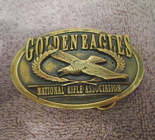 Vtg NRA Brass Belt Buckle Golden Eagles Member USA National Rifle Association