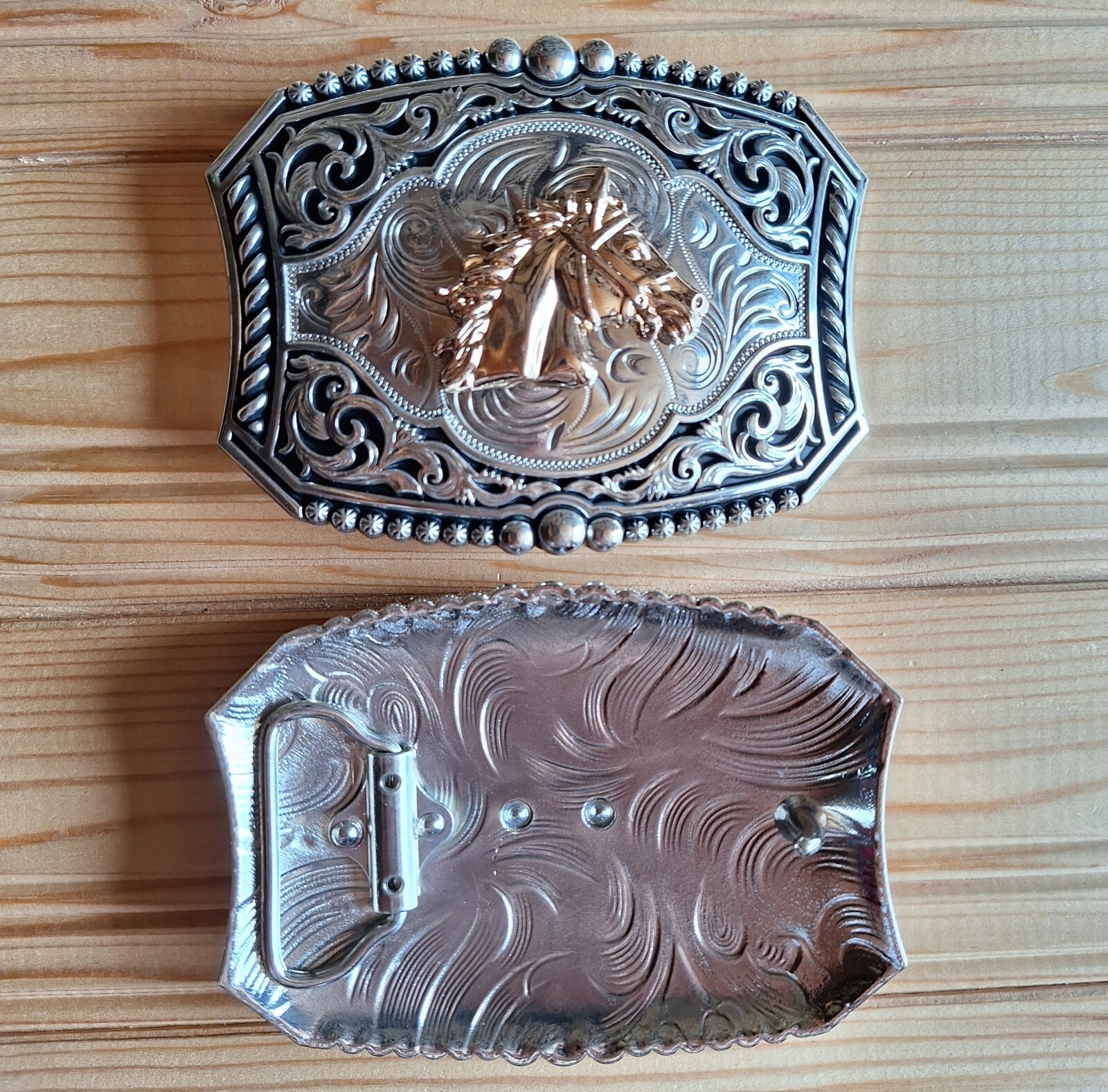 BIG Horse relief balls western silver & gold belt buckle (choice designs)