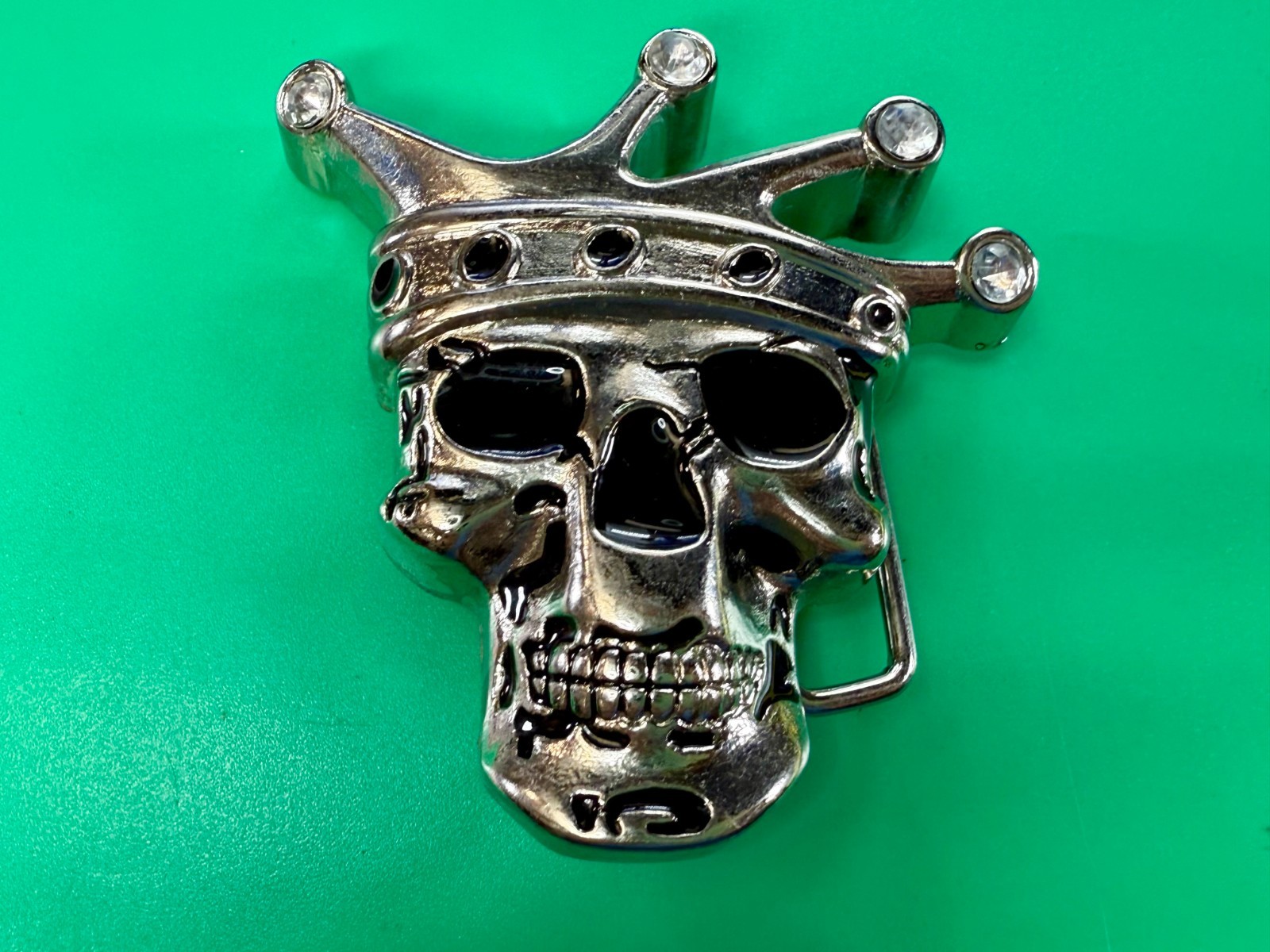 Crowned King Joker Skull Head with Rhinestones Figural Belt Buckle