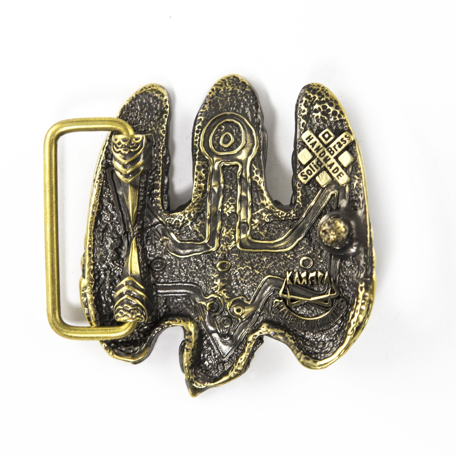 Handmade brass belt buckle Fighting Falcon, Solid hunting hawk sculptural