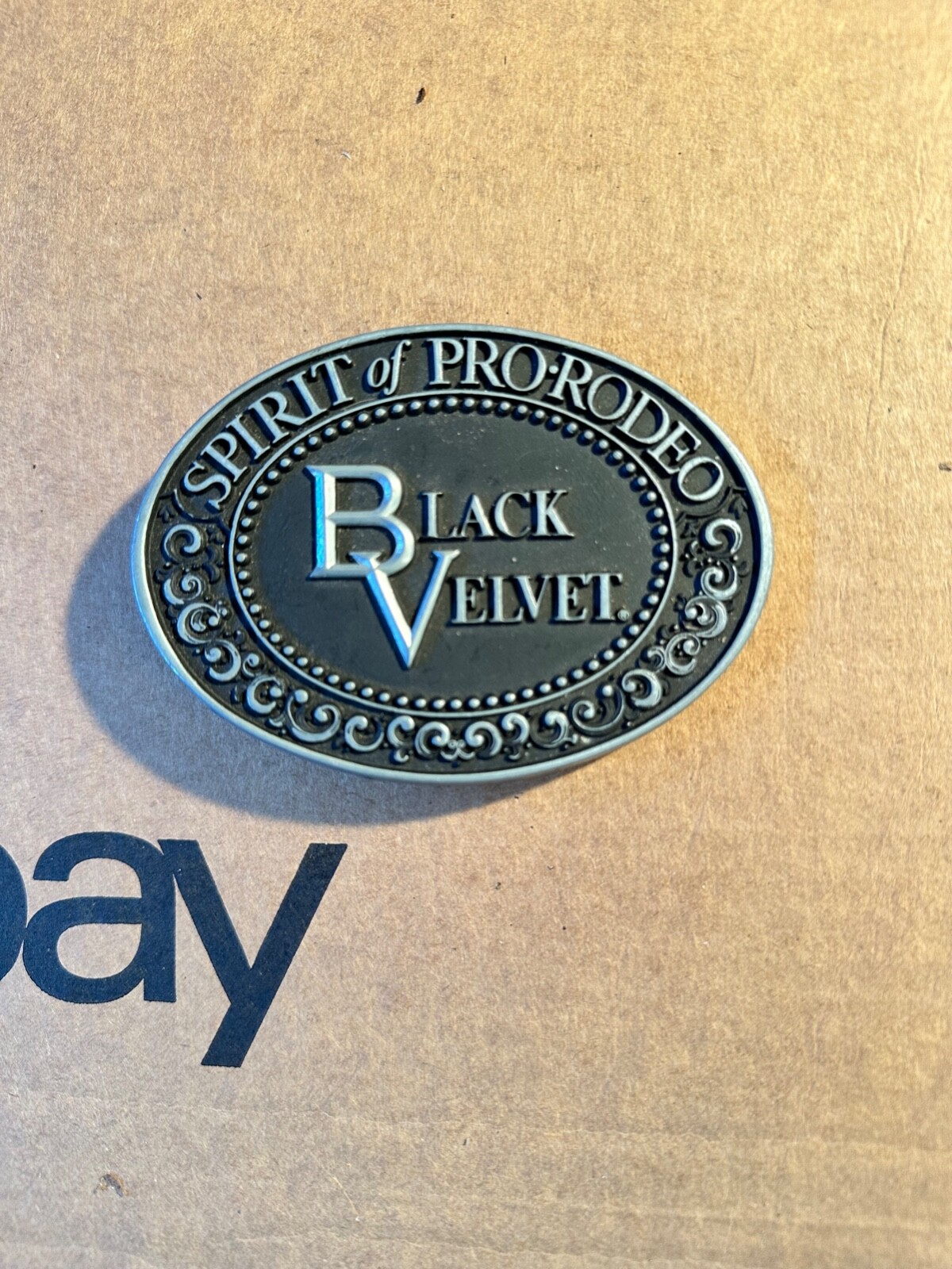 Black Velvet Whiskey Promo Spirit of Pro Rodeo Large Size Belt Buckle Vintage