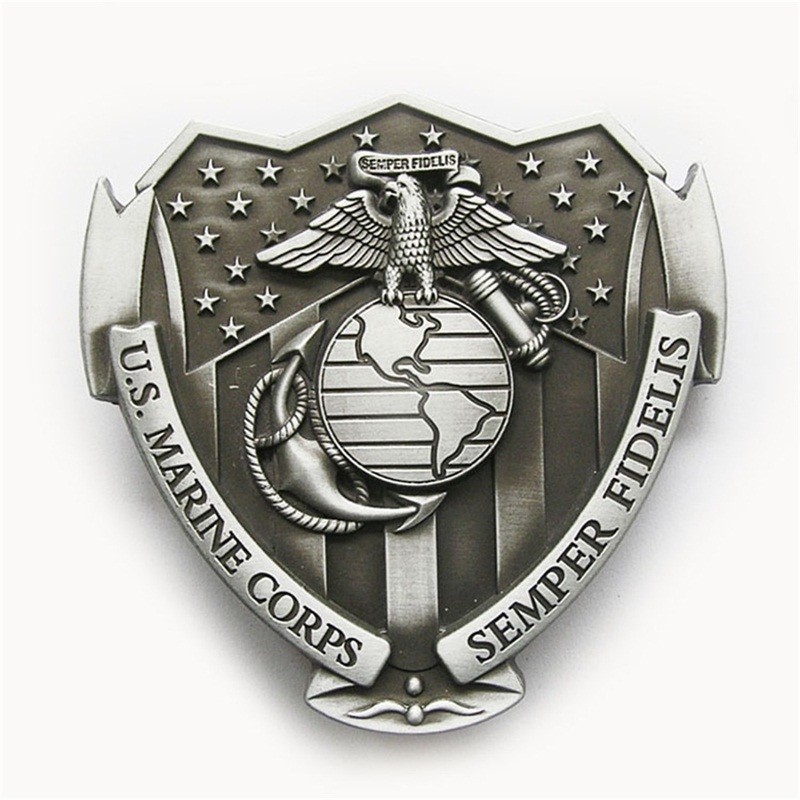 Antique Brushed Silver US Hero Marine Corps Belt Buckle