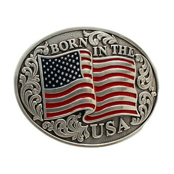 Nocona® Men&rsquo;s Oval Smooth Edge Flag Born In The USA Belt Buckle 37594