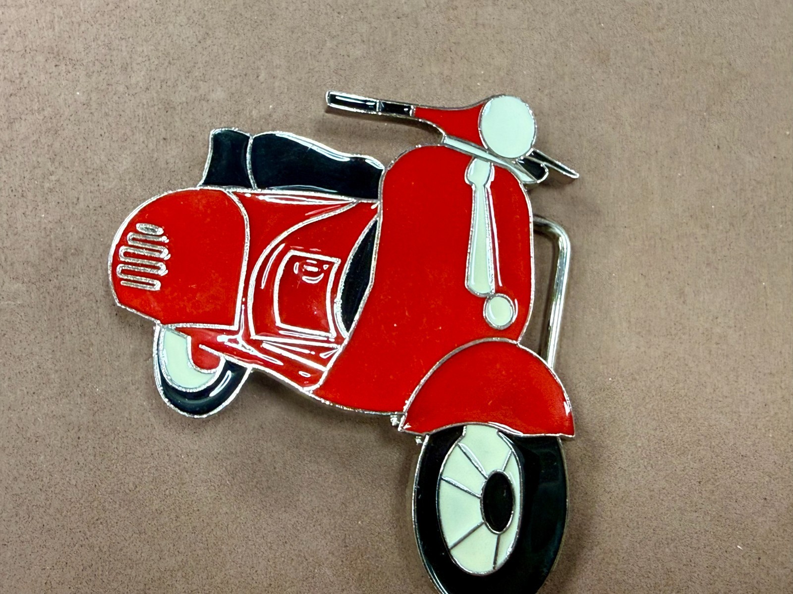 Red & Black White Vespa Classic Scooter Motorcycle Design NOS Belt Buckle