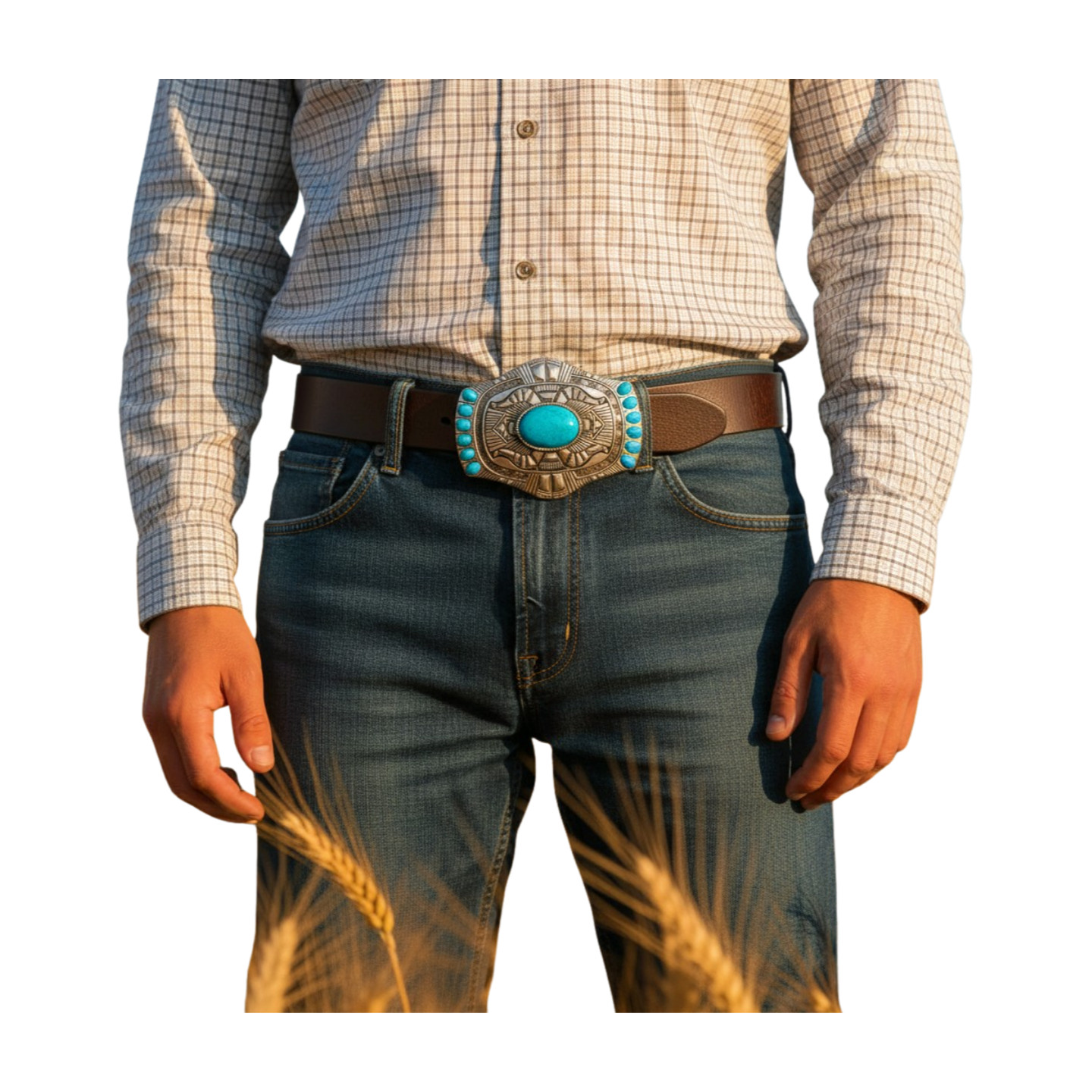 Men Women Silver Big Metal Belt Buckle Southwestern Fashion Turquoise Blue Beads