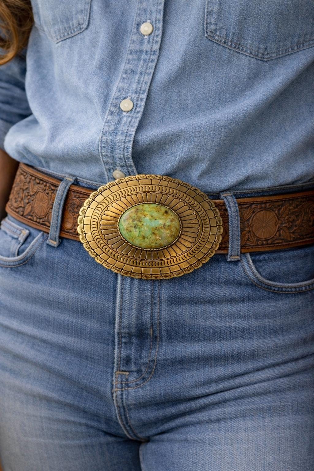 Teal Turquoise Stone Belt Buckle Western Cowboy Style Fits 1.5 Inch Strap
