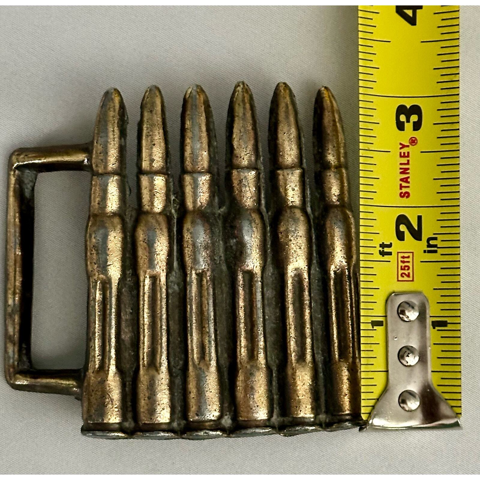 Vintage 6 faux Bullet Shells metal Belt Buckle rustic goldtone and silvertone