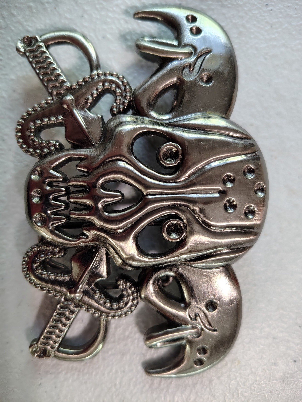 Skull And Swords Silver Colored Belt Buckle