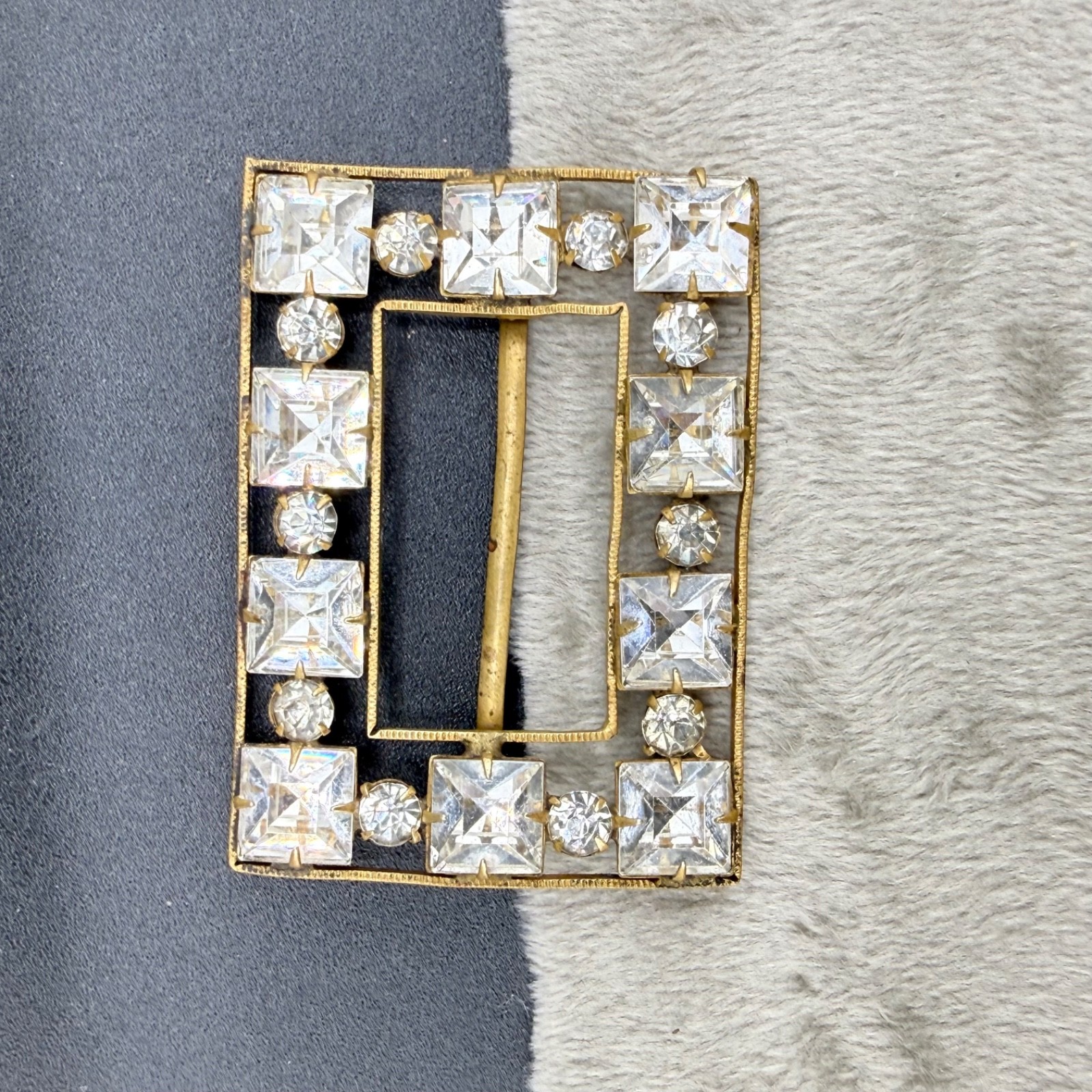 Vintage Czech Buckle Paste Stone Gold Tone