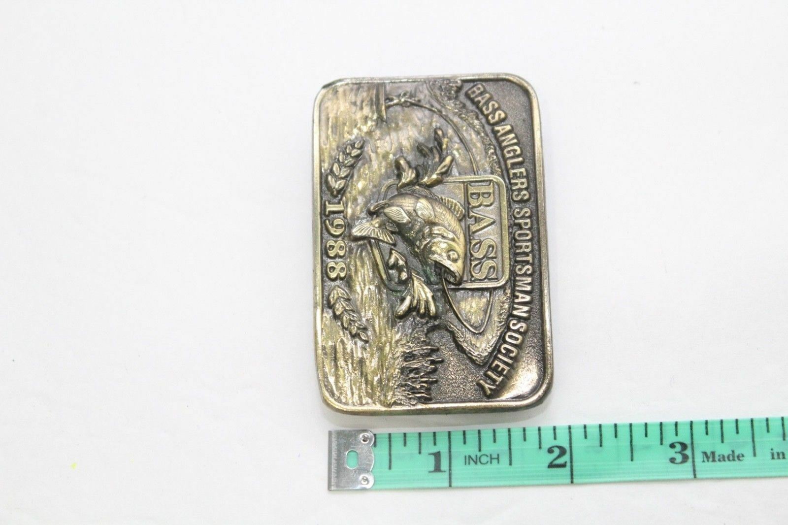 Vintage B.A.S.S. Bass Anglers Sportsman Society 1988 Brass Belt Buckle USA Made