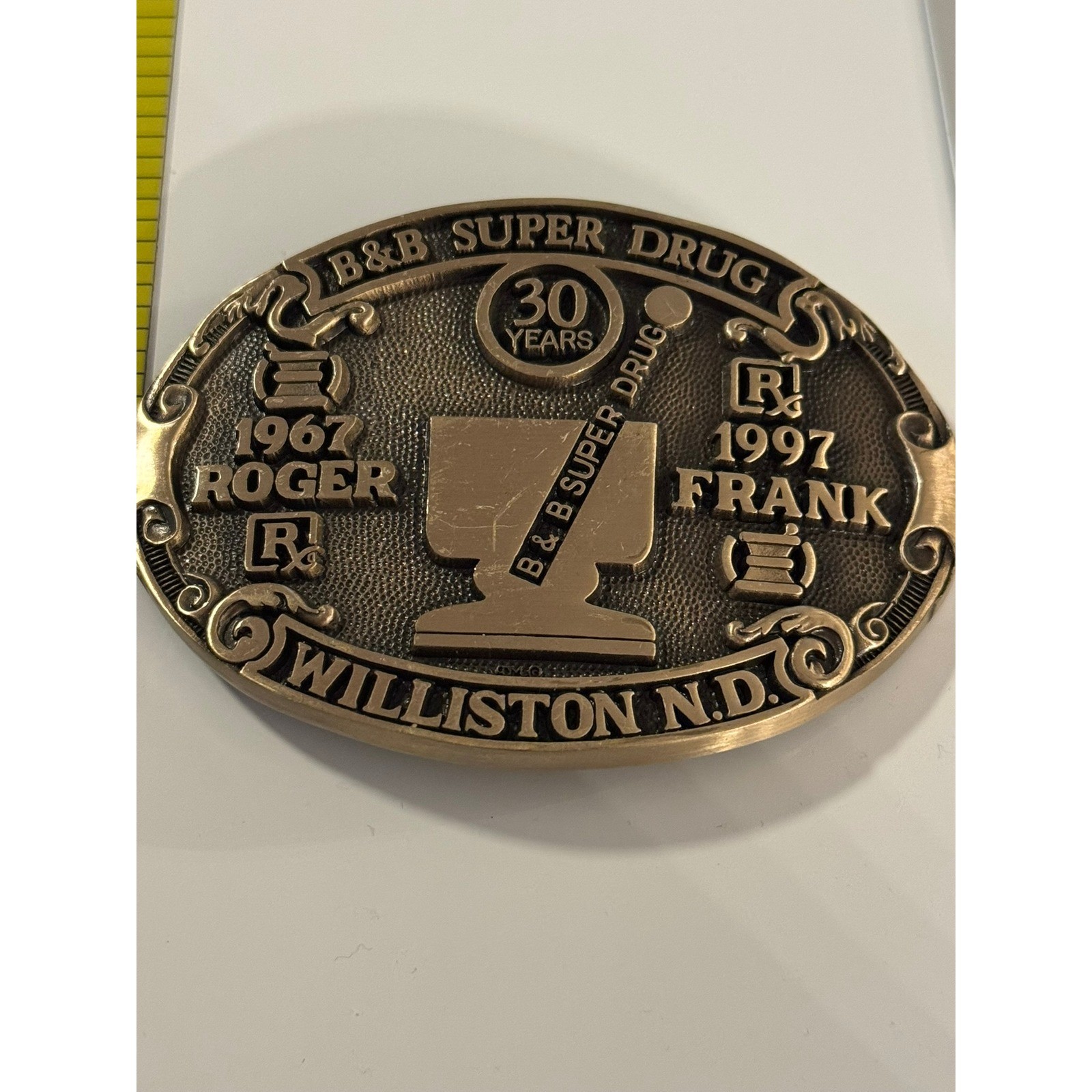 Vintage B&B Super Drug 30 Years Williston ND Belt Buckle 1967-1997 Pharmacy