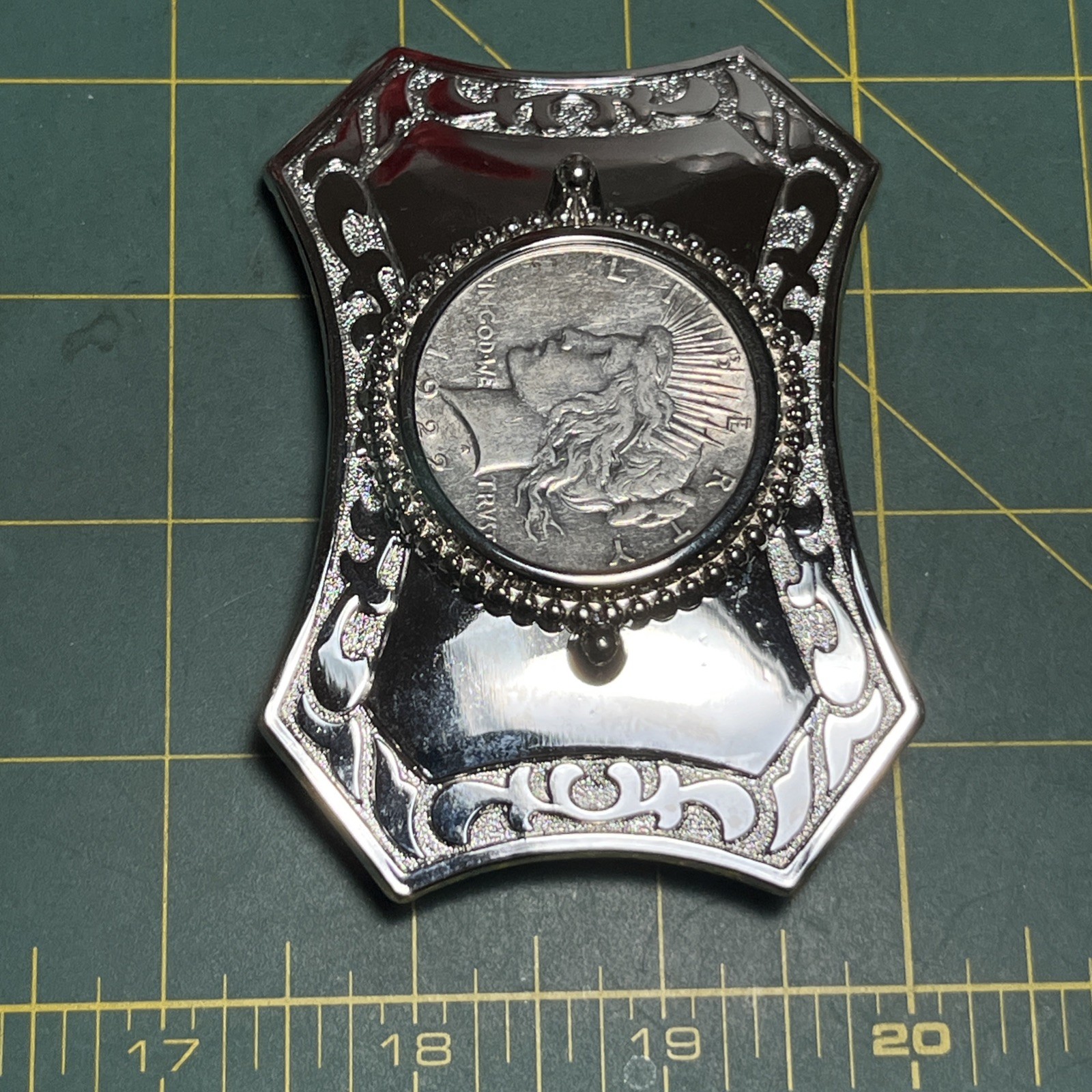 1922 vintage PEACE silver dollar WESTERN belt buckle COIN american RODEO cowboy