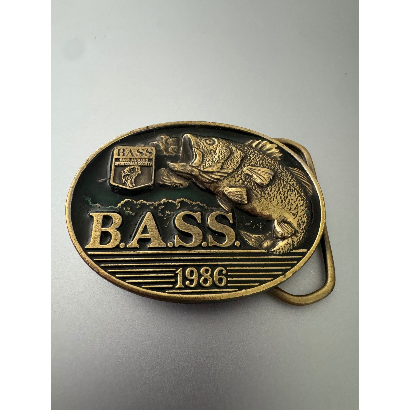Vintage 1986 B.A.S.S. Member Belt Buckle Great American Buckle Co Fishing Brass