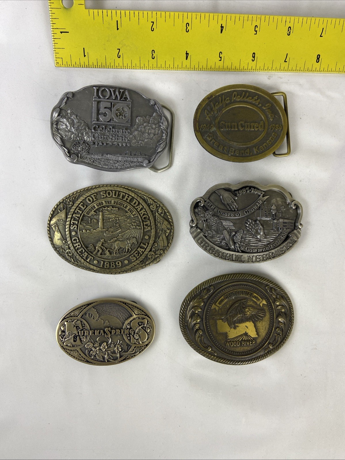 Mixed Lot of 6 pcs Belt Buckles South Dakota, Nebraska, Iowa, Kansas Etc.