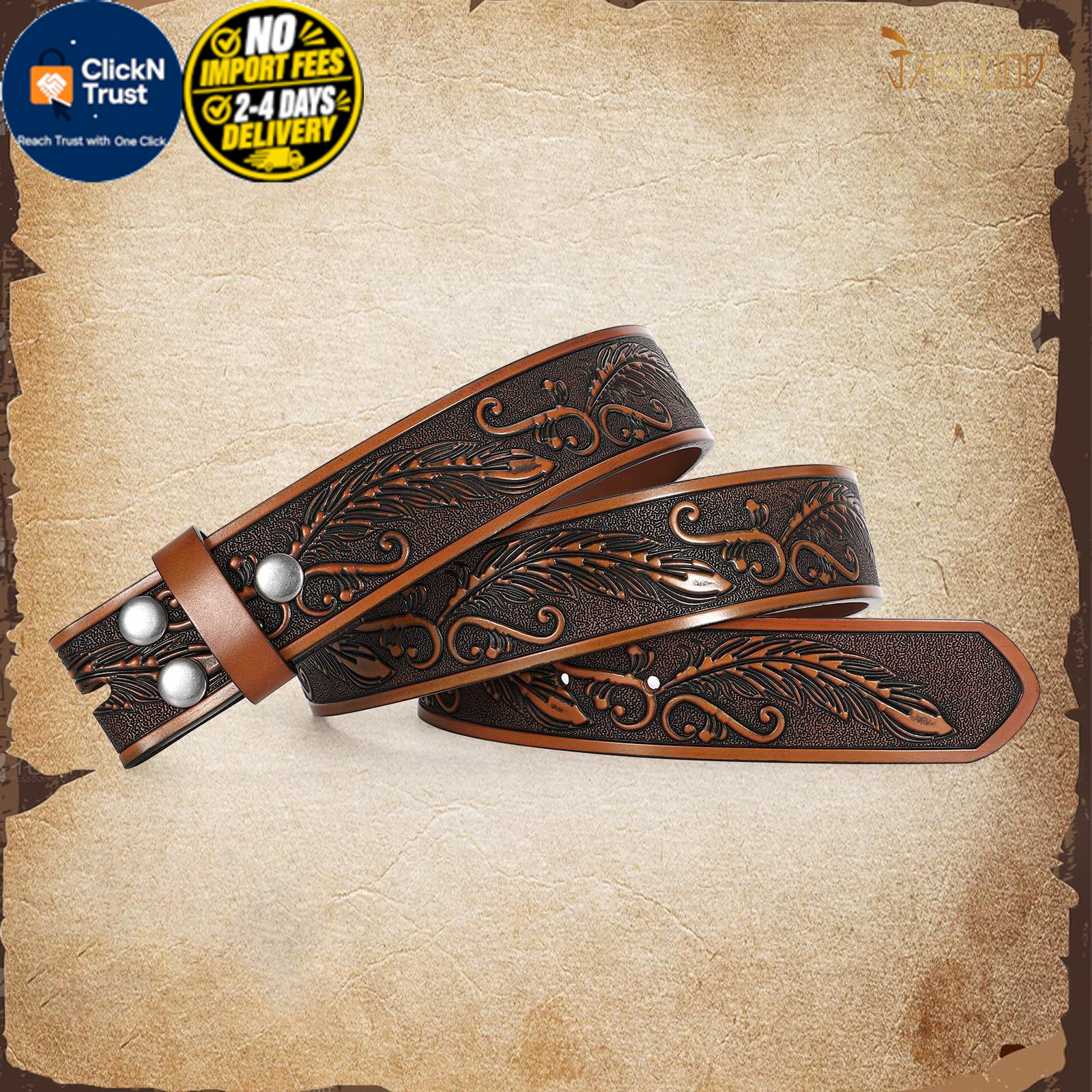 JASGOOD Western Leather Belt Strap for Fits waist size 31&Prime;-35&Prime;, C-dark Brown