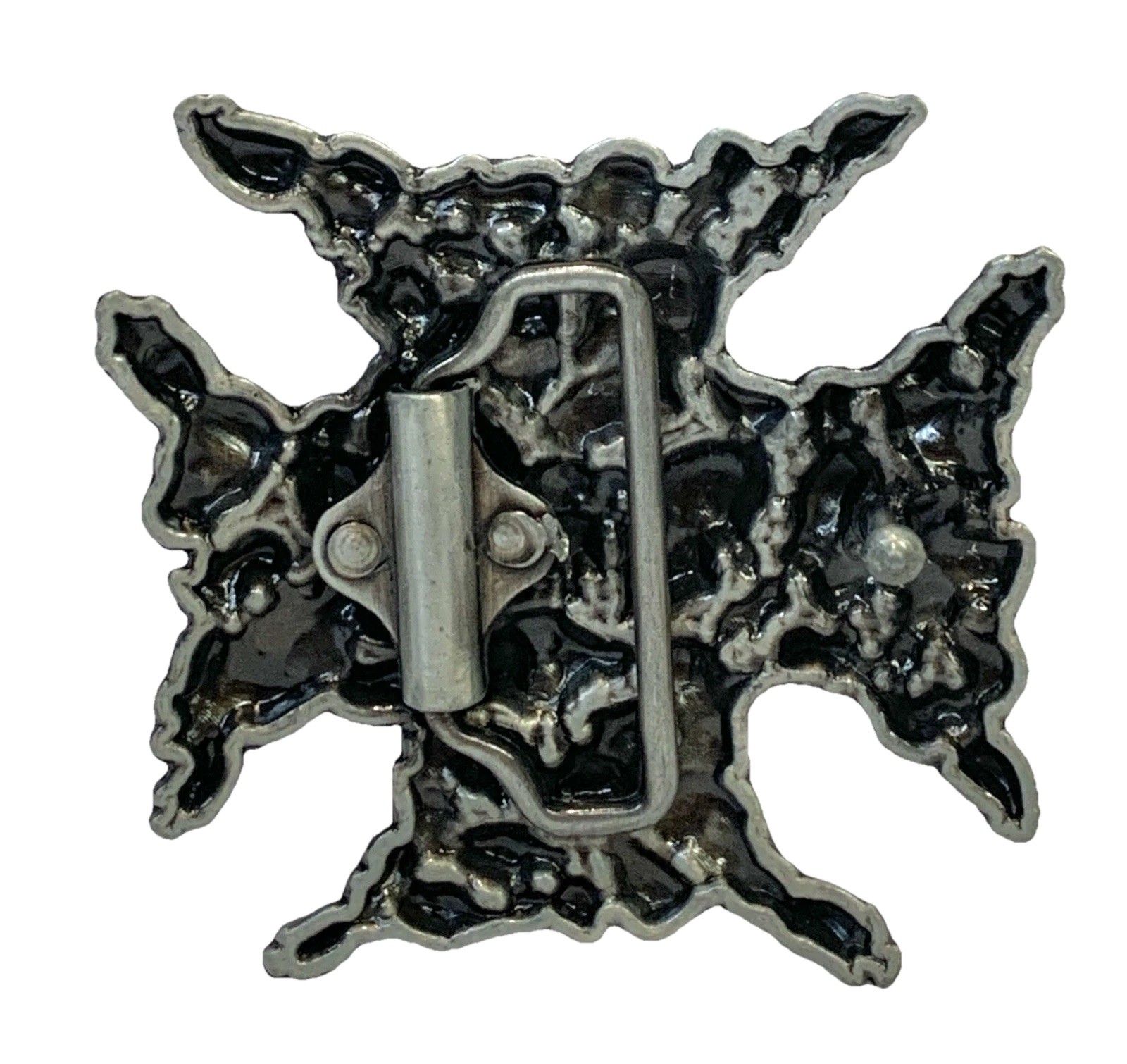 Iron Cross Many Skulls Belt Buckle Pewter 3”x 3” Fits Up To 1.75” Belt s