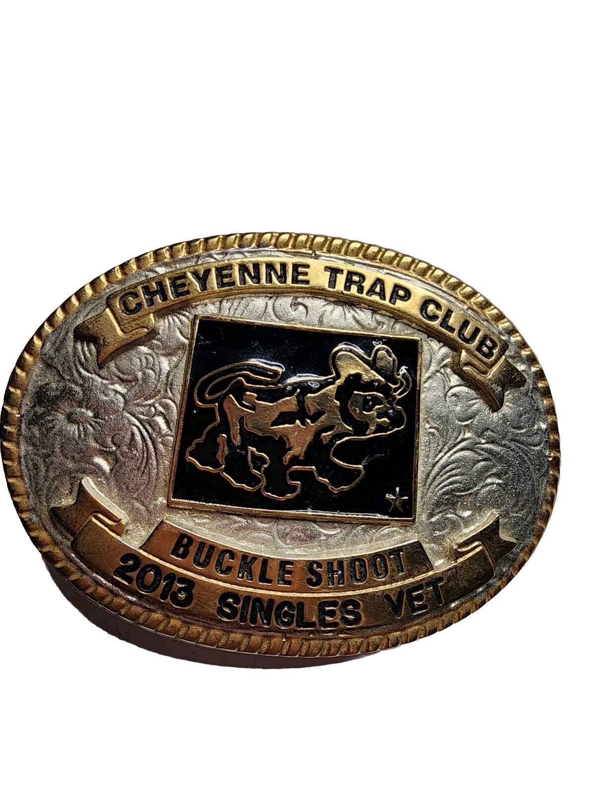 Cheyenne Trap And Shoot Club Trophy Belt Buckle 2013 Singles Vet