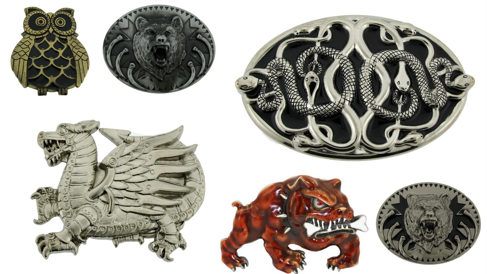 Men Women Belt Buckle Snake Animal Lion Tiger Leopard Metal Black Panther Logo