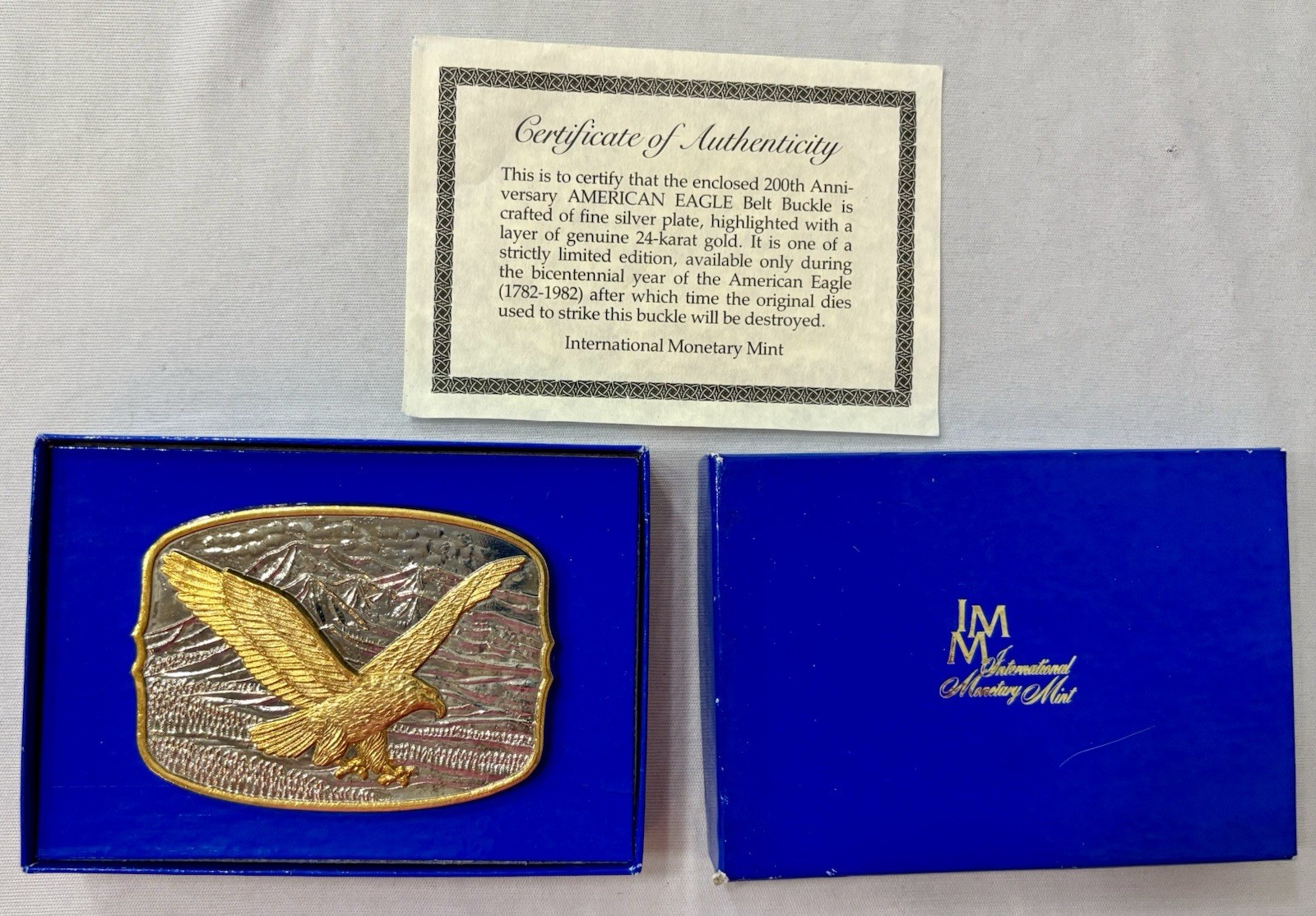 American Eagle Belt Buckle Layer 24K Gold by International Monetary Mint New COA