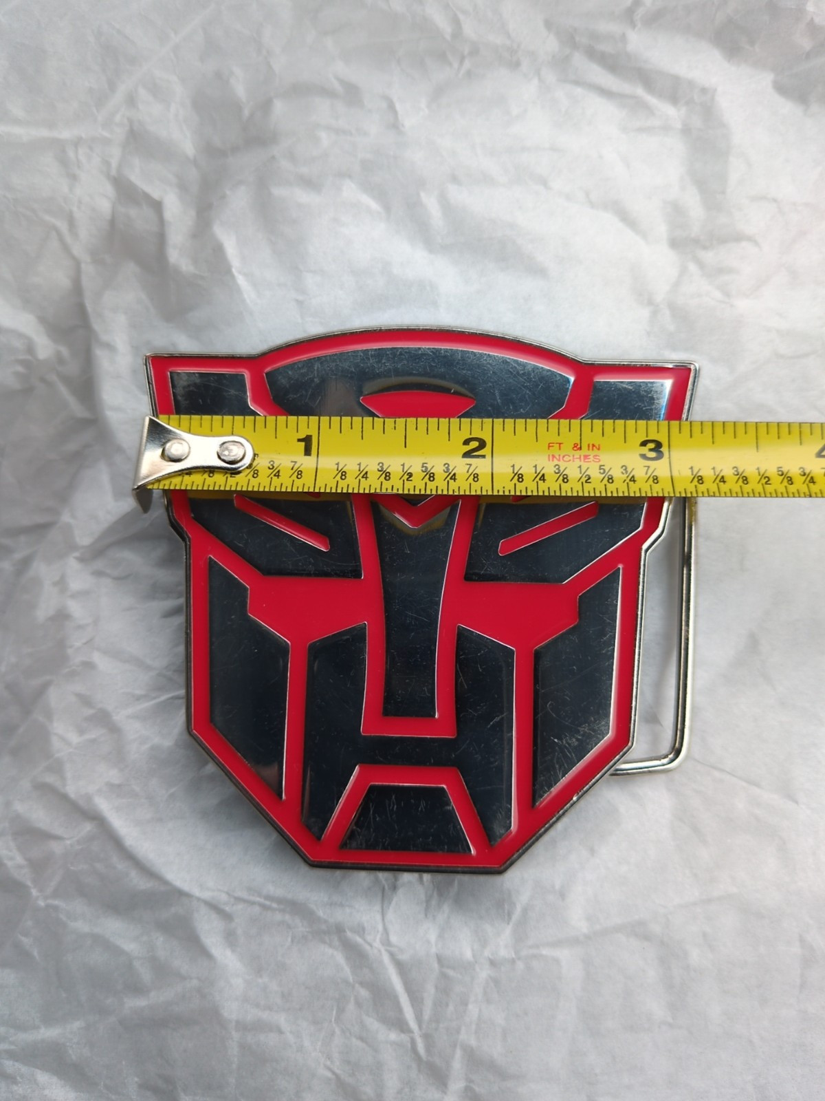 Transformers Belt Buckle Silver & Red Metal 2011 Autobot Emblem 3&Prime; Scratches