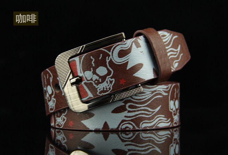 Skull Buckle Belt-Skeleton Pattern Pin Belts Punk Style Fashion Casual Waistband