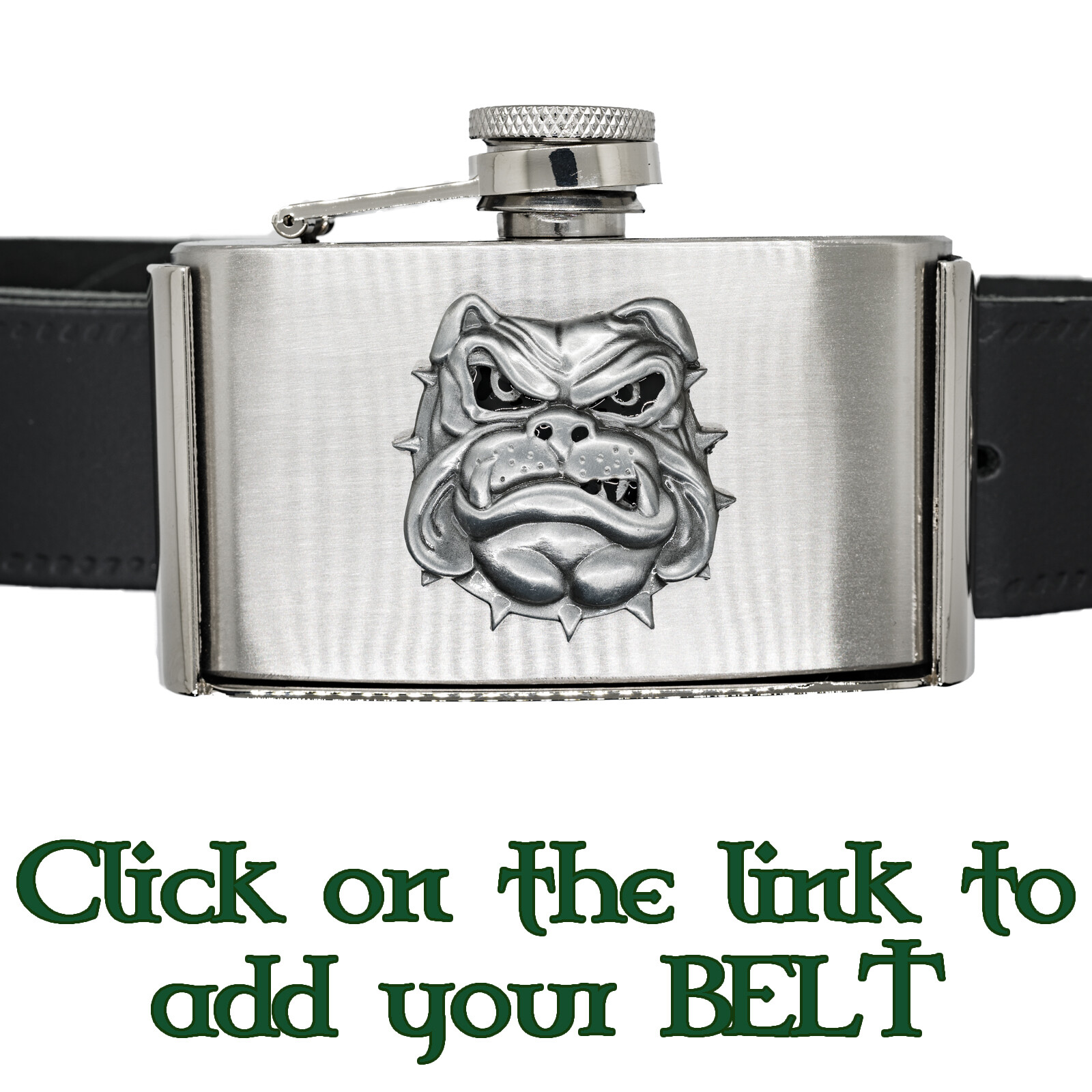 Removeable Bulldog Hip Flask Stainless Steel Belt Buckle Biker Metal British