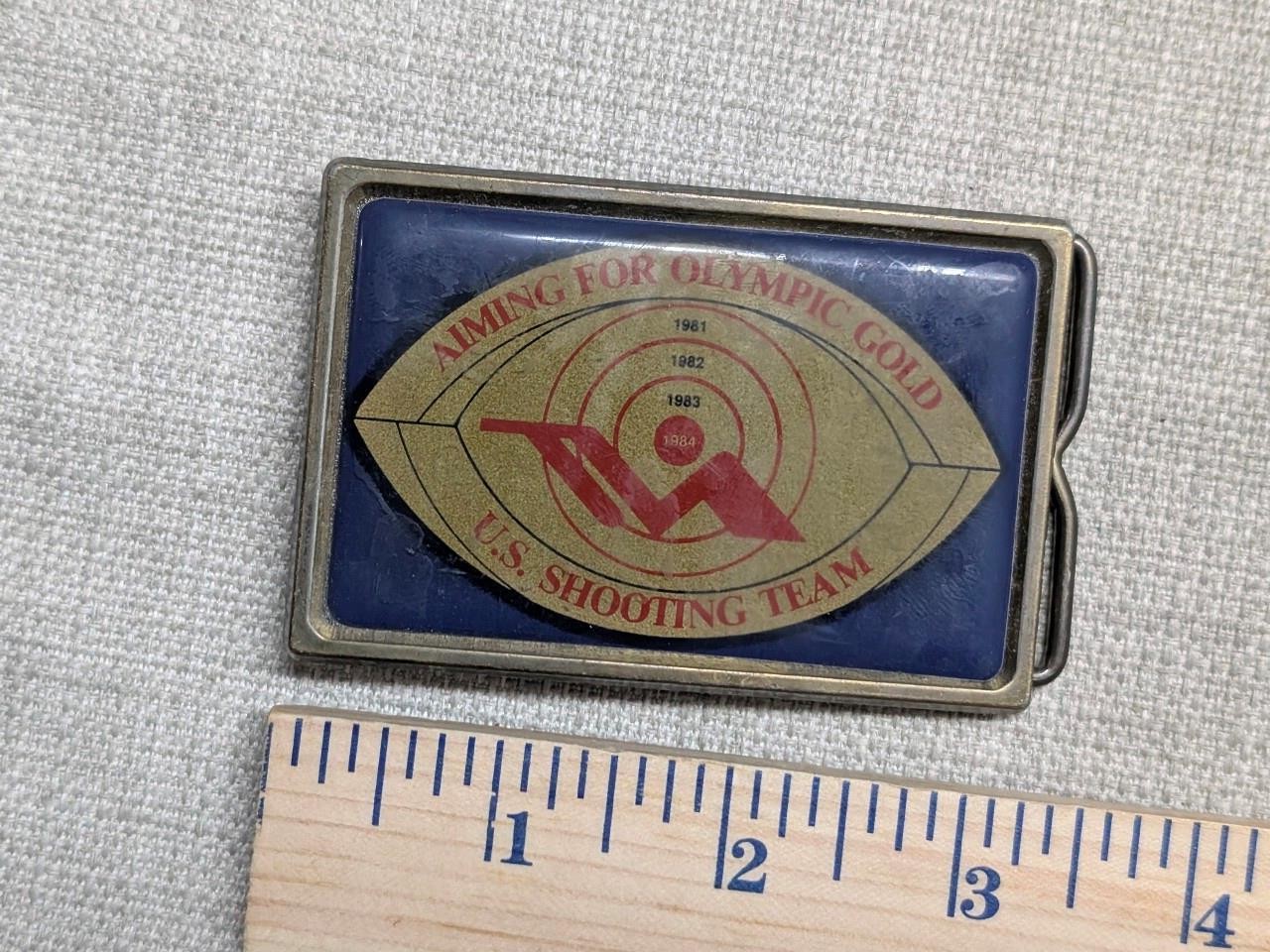 vintage 1984 belt buckle US OLYMPIC TEAM brass SHOOTING western USA cowboy 1980s